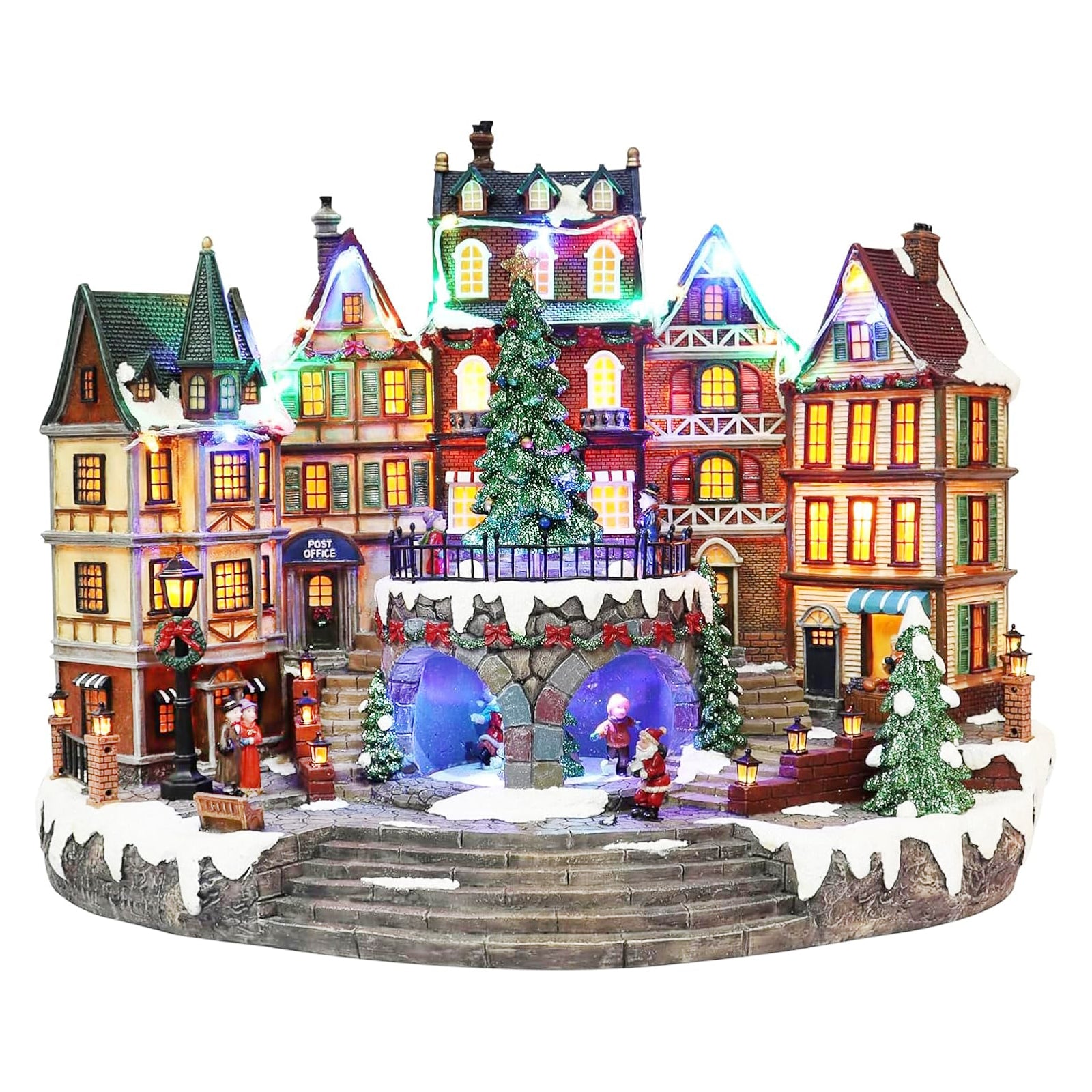 Animated City Hall Town Center 12.6” Lighted Christmas Village Building with Rotating Tree, LED Lights, Music & Adapter