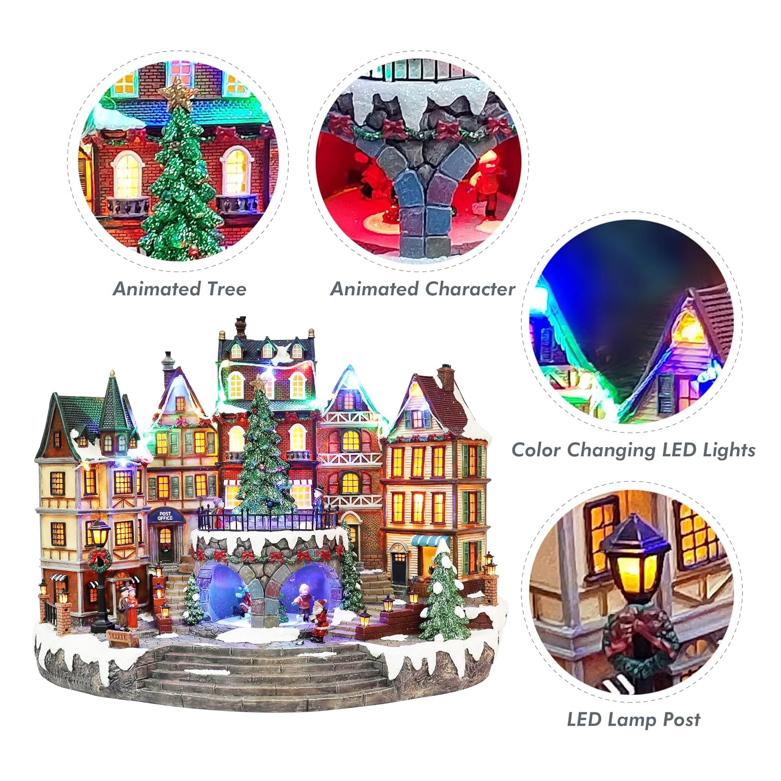 Animated City Hall Town Center 12.6” Lighted Christmas Village Building with Rotating Tree, LED Lights, Music & Adapter
