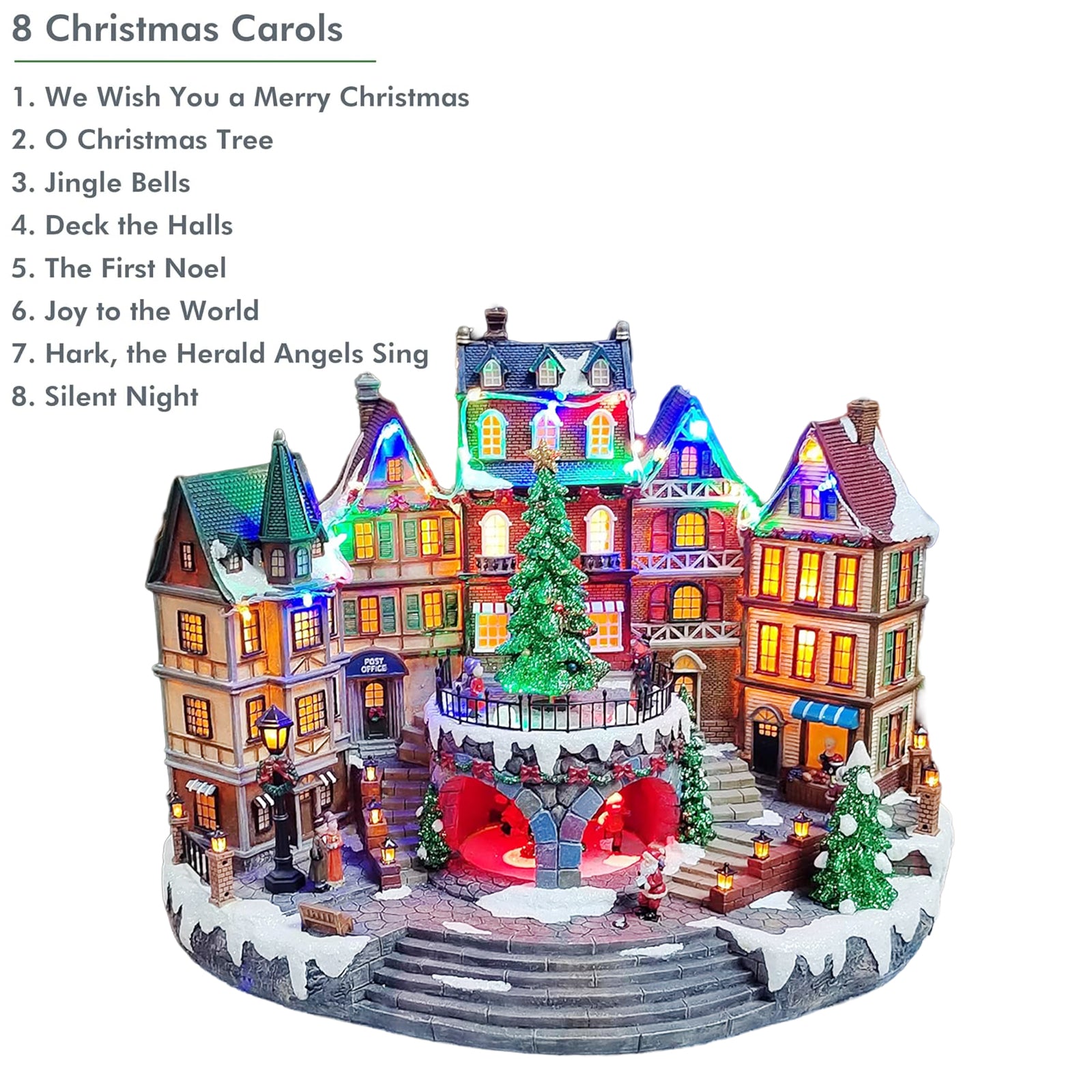 Animated City Hall Town Center 12.6” Lighted Christmas Village Building with Rotating Tree, LED Lights, Music & Adapter