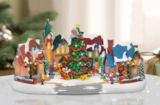Animated Disney Holiday Town Scene 10.5” Christmas Tree Christmas Village
