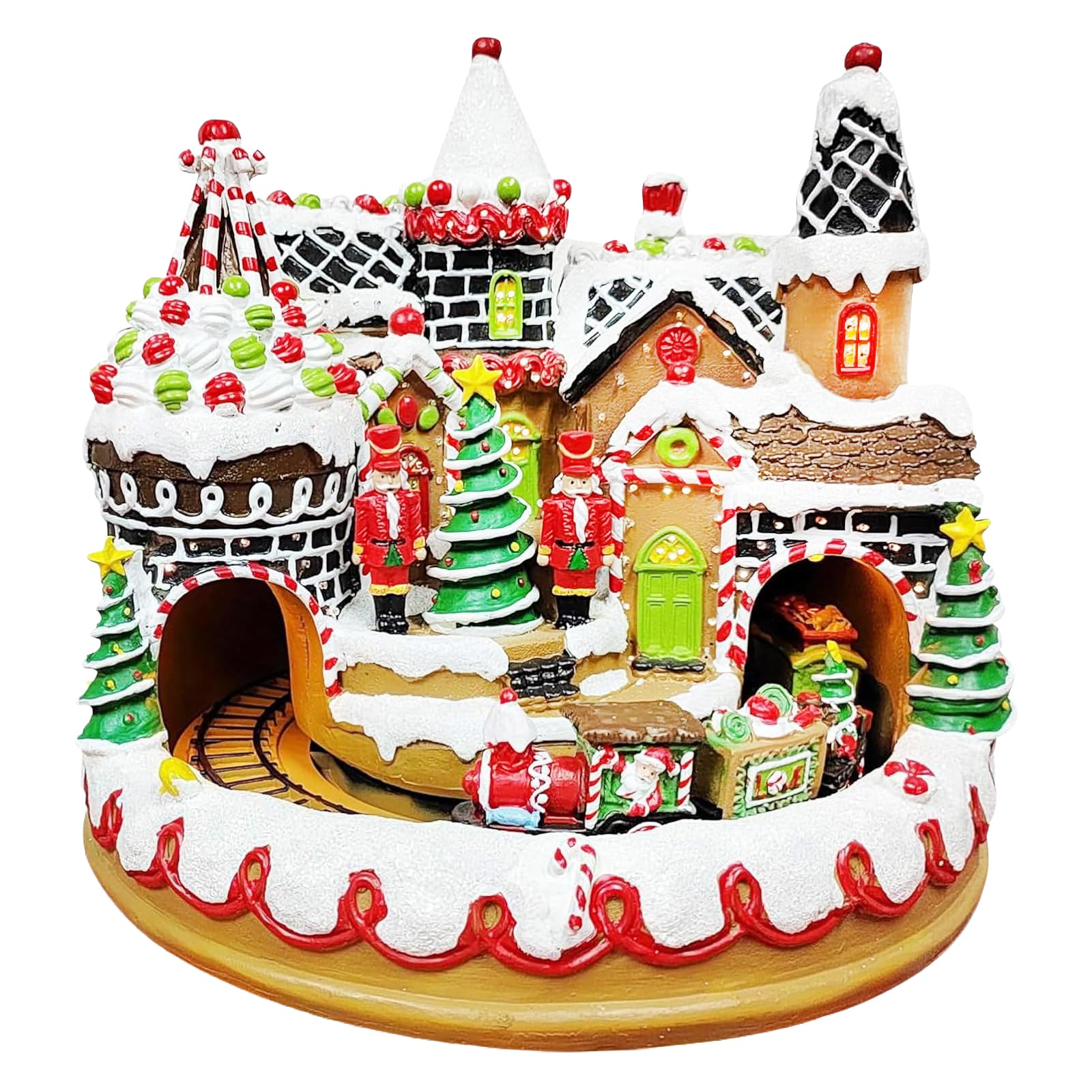 Animated Gingerbread Train Station 10.63” with Moving Train