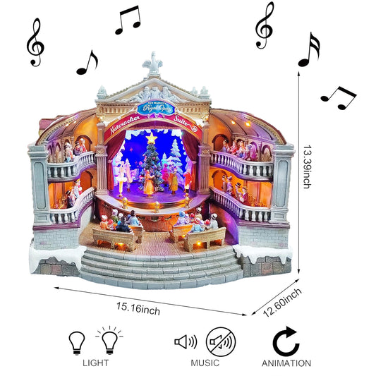 Animated Nutcracker Opera House Musical Christmas Village Display LED 13.1” Polyresin