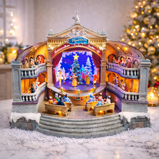 Animated Nutcracker Opera House Musical Christmas Village Display LED 13.1” Polyresin