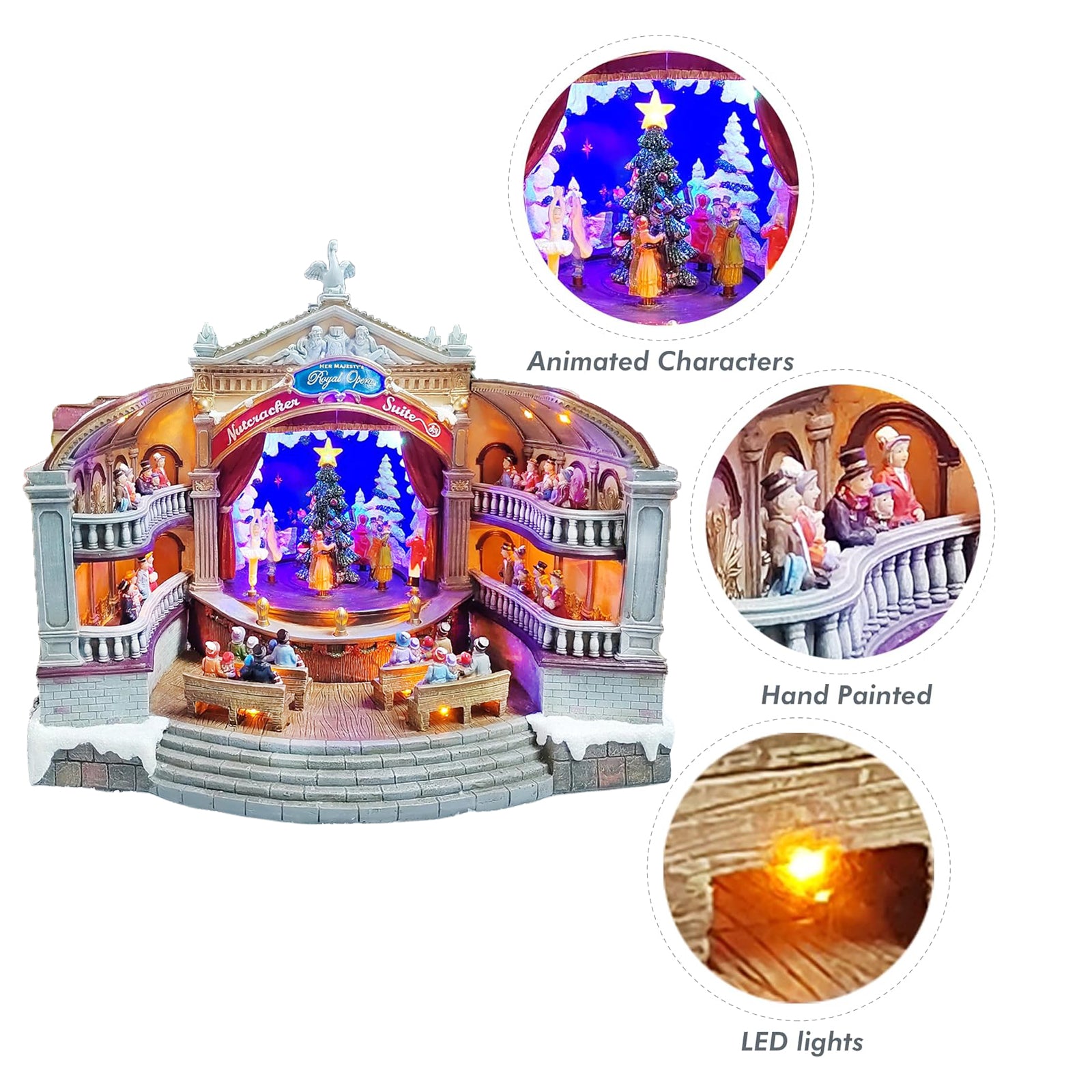 Animated Nutcracker Opera House Musical Christmas Village Display LED 13.1” Polyresin
