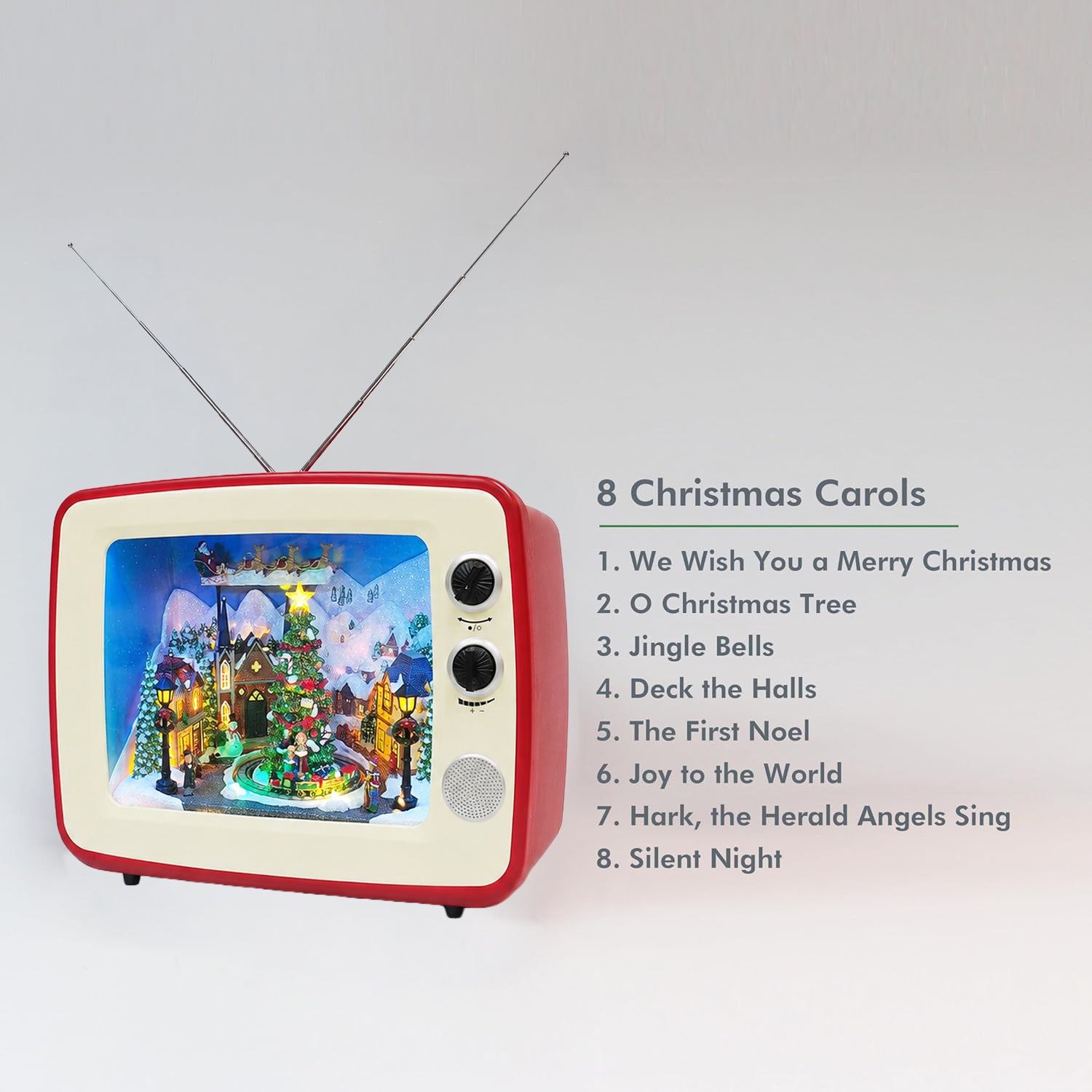 Animated Red Retro TV Christmas Decoration LED Lighted Holiday Scene with Santa Sleigh & Train