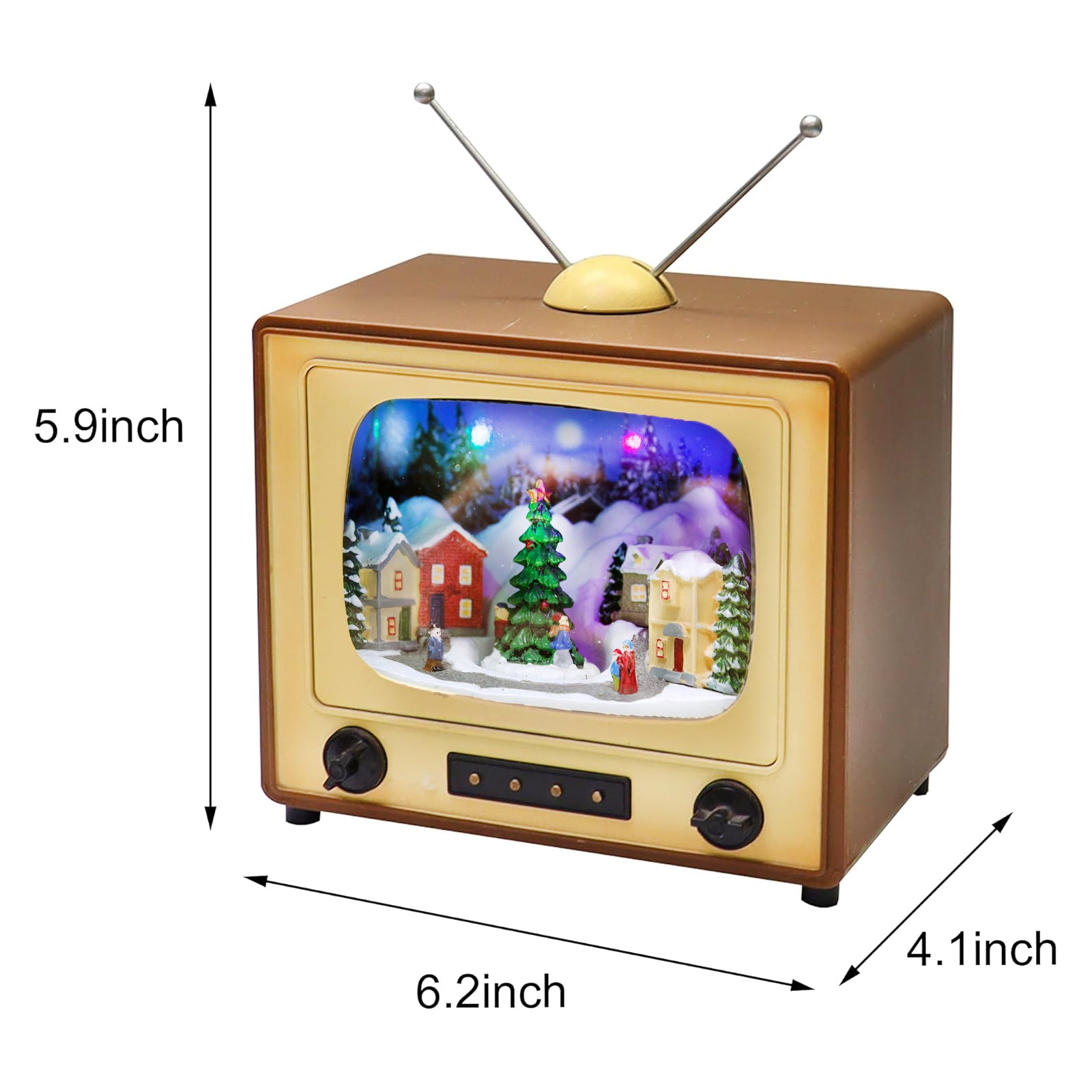 Animated Retro TV Christmas Village Scene 6” Hand-Painted Lighted Tabletop Décor