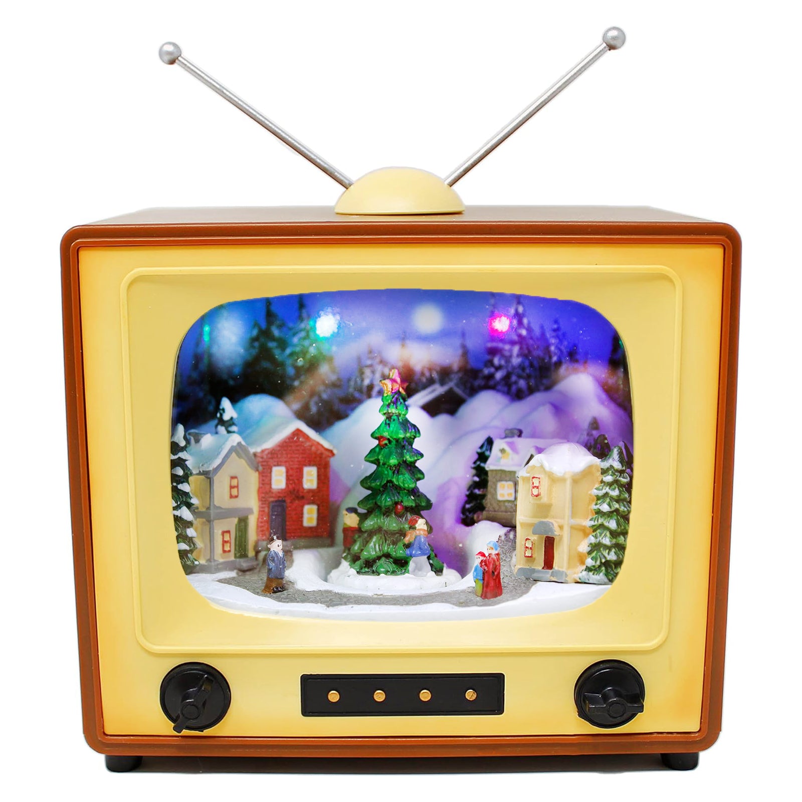 Animated Retro TV Christmas Village Scene 6” Hand-Painted Lighted Tabletop Décor