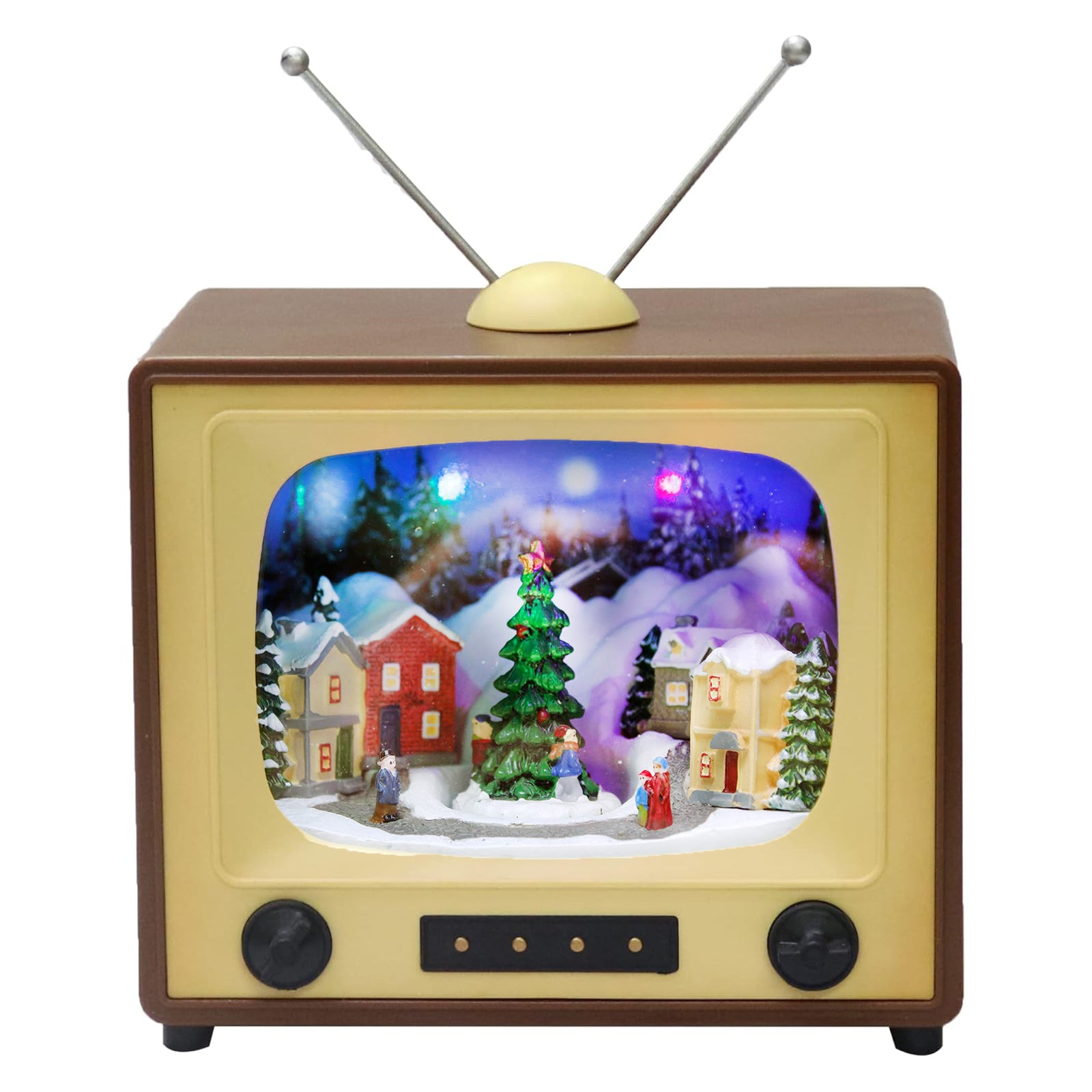 Animated Retro TV Christmas Village Scene 6” Hand-Painted Lighted Tabletop Décor