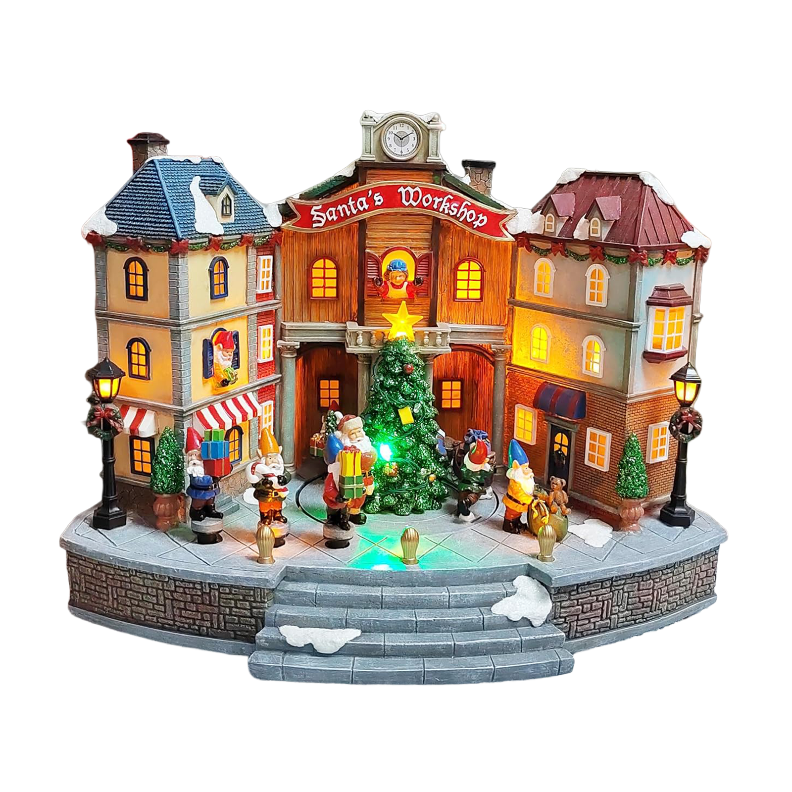 Animated Santa’s Workshop Town Center 10.83” LED Lights, Moving Christmas Tree
