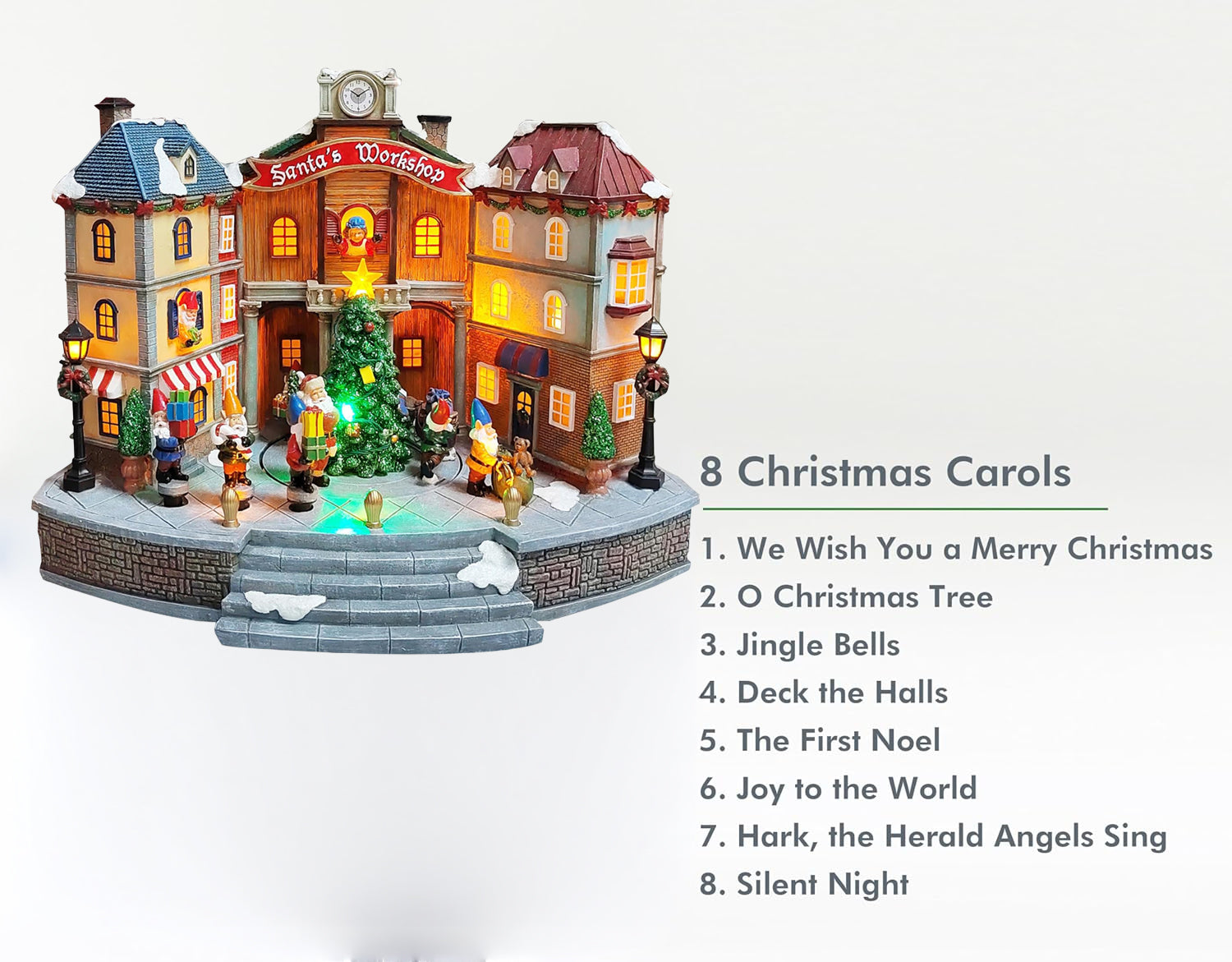 Animated Santa’s Workshop Town Center 10.83” LED Lights, Moving Christmas Tree