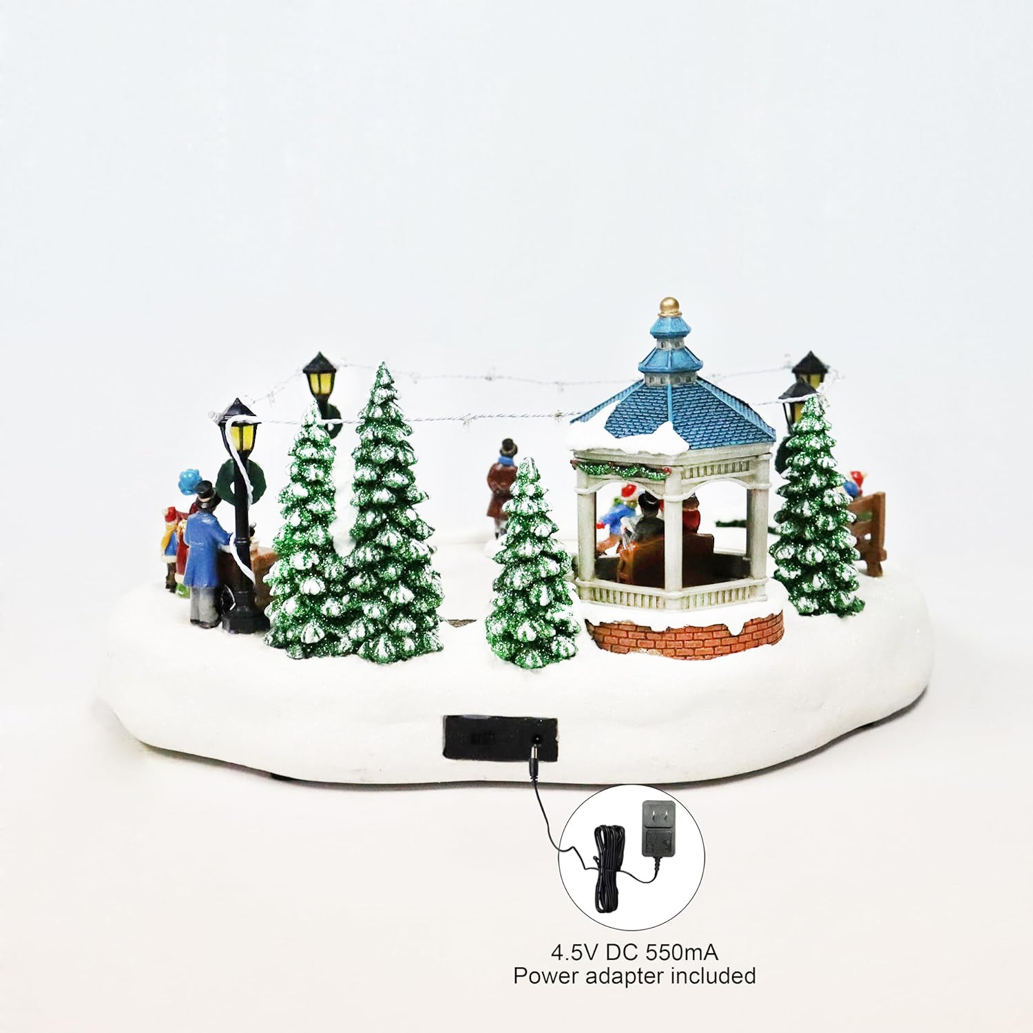 Animated Skating Pond 7.28”H LED Christmas Village Display with Moving Skaters, Lights & Music