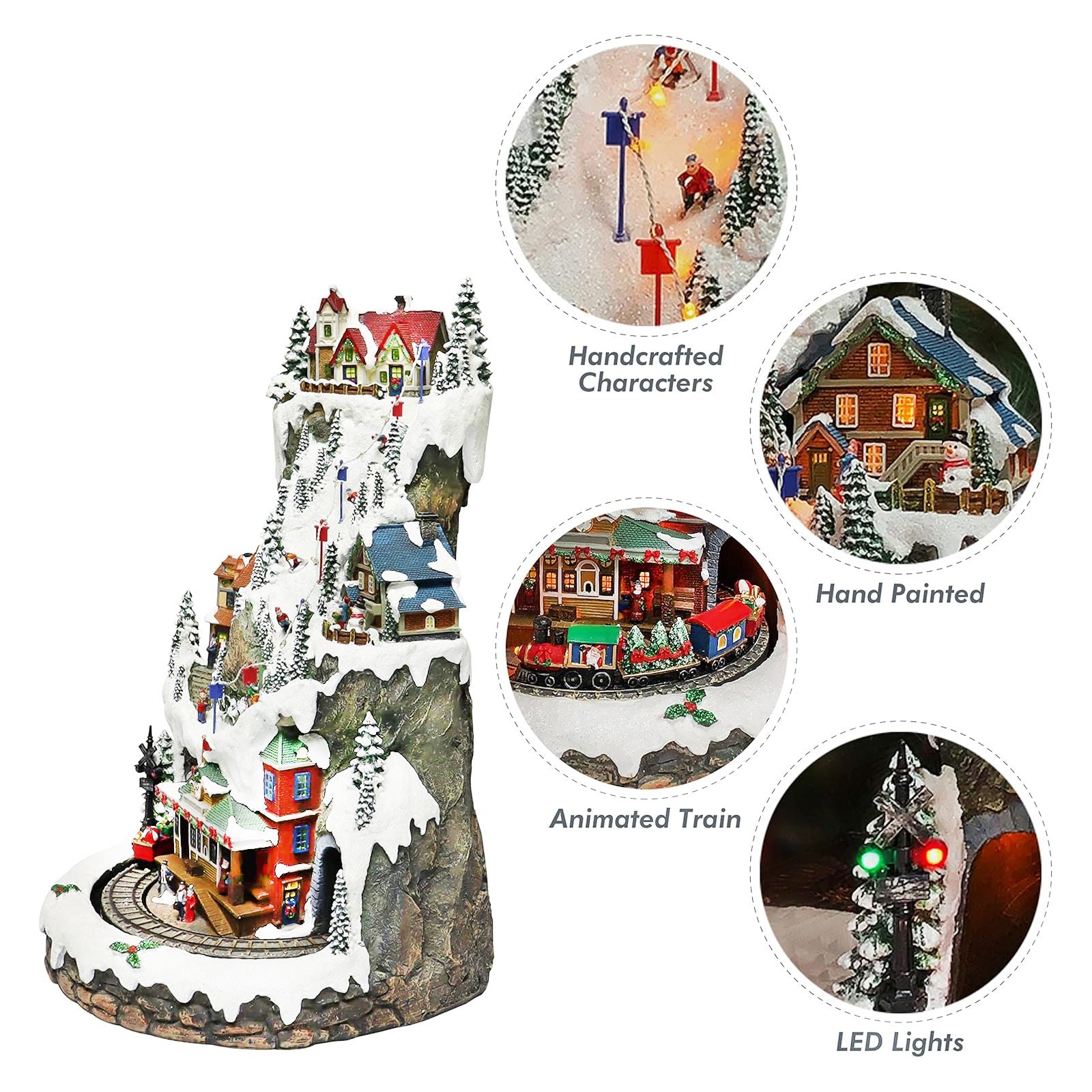 Animated Ski Resort Mountain Christmas Village 20.5”H