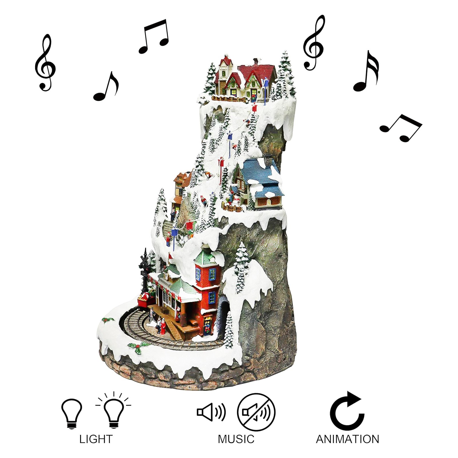 Animated Ski Resort Mountain Christmas Village 20.5”H