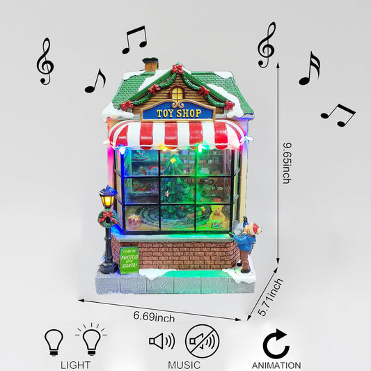 Animated Toy Shop Christmas Village House Moments in Time with LED Lights and Music