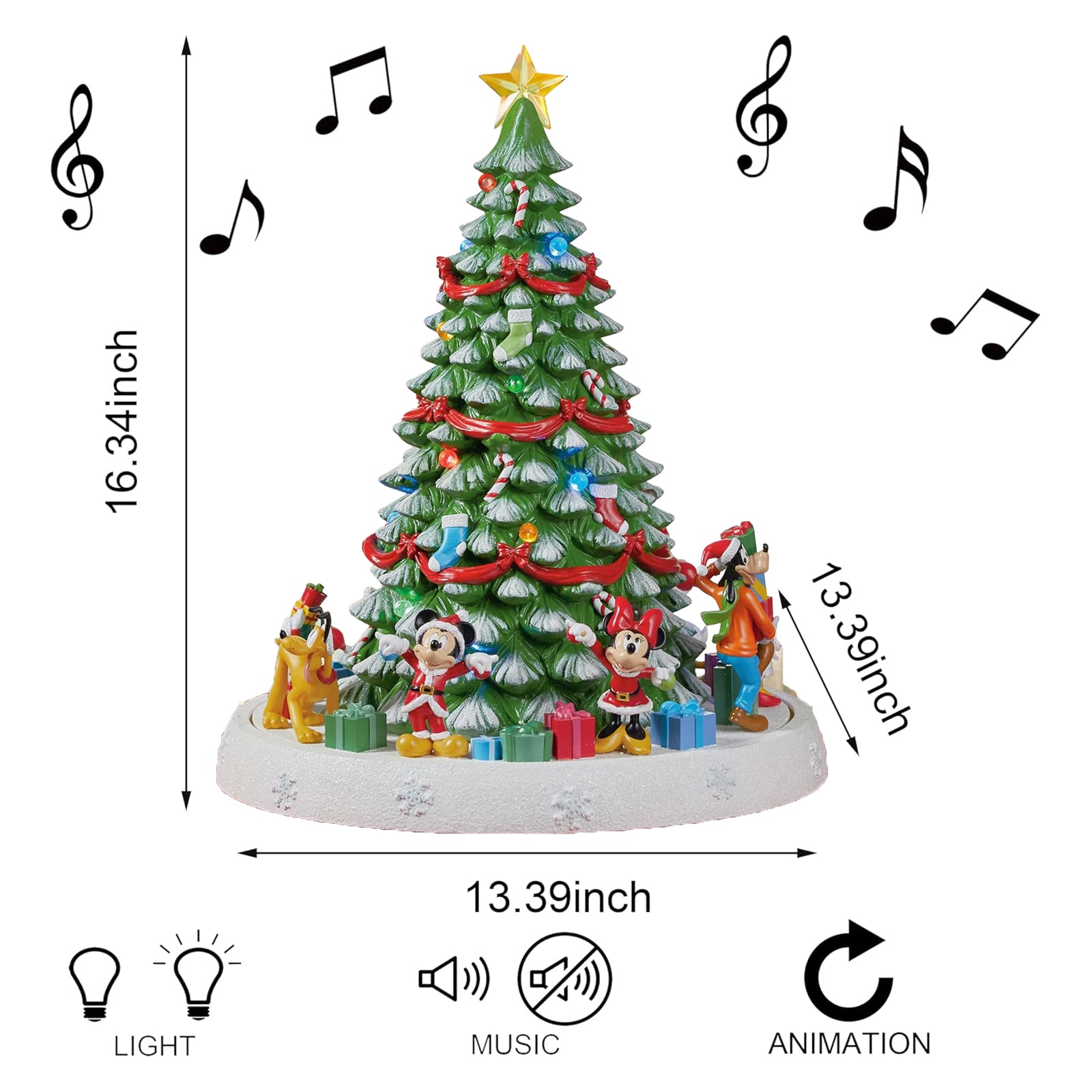 Animated Disney Characters Christmas Tree 16.75”H LED Lights Music