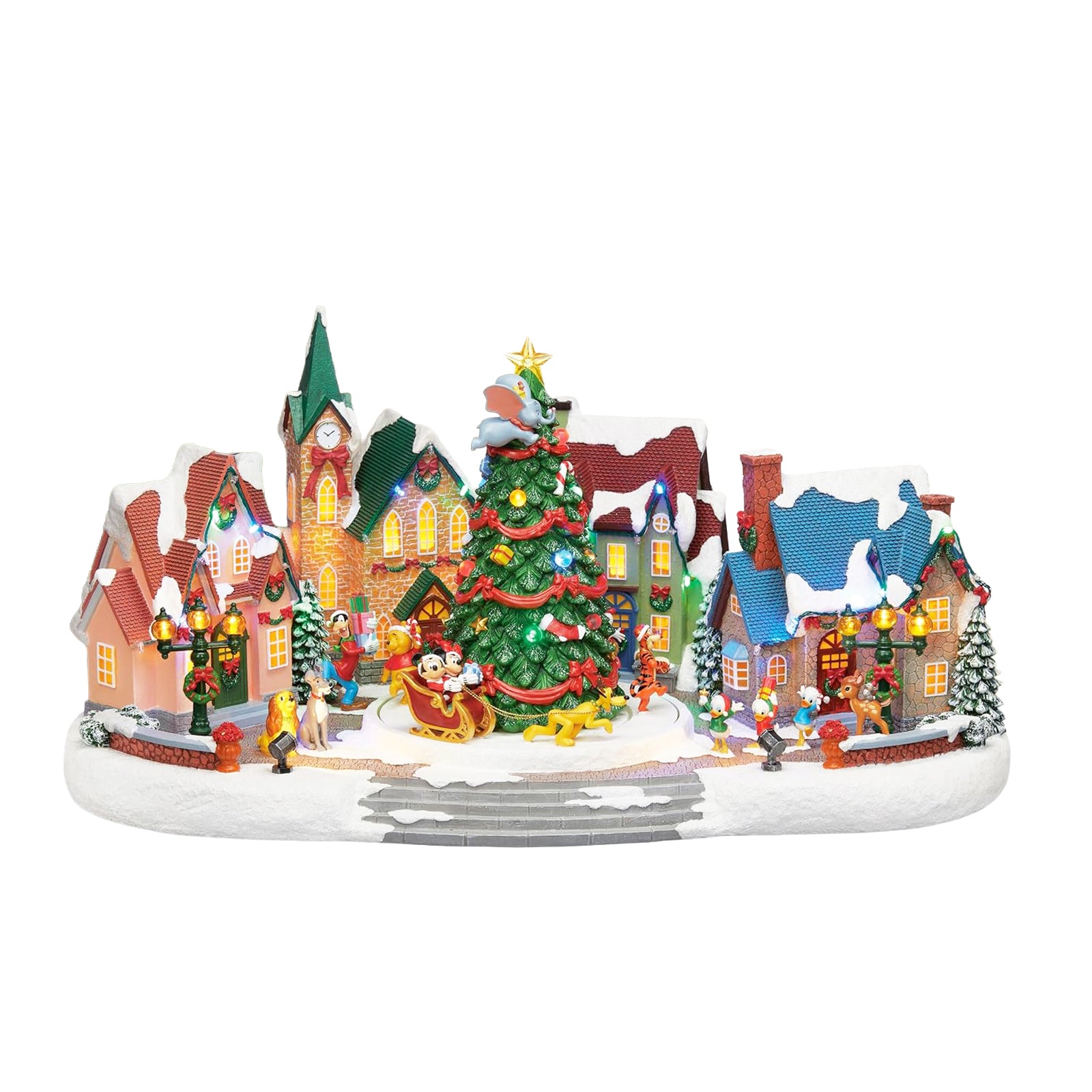 Animated Disney Holiday Town Scene 10.5” Christmas Tree Christmas Village