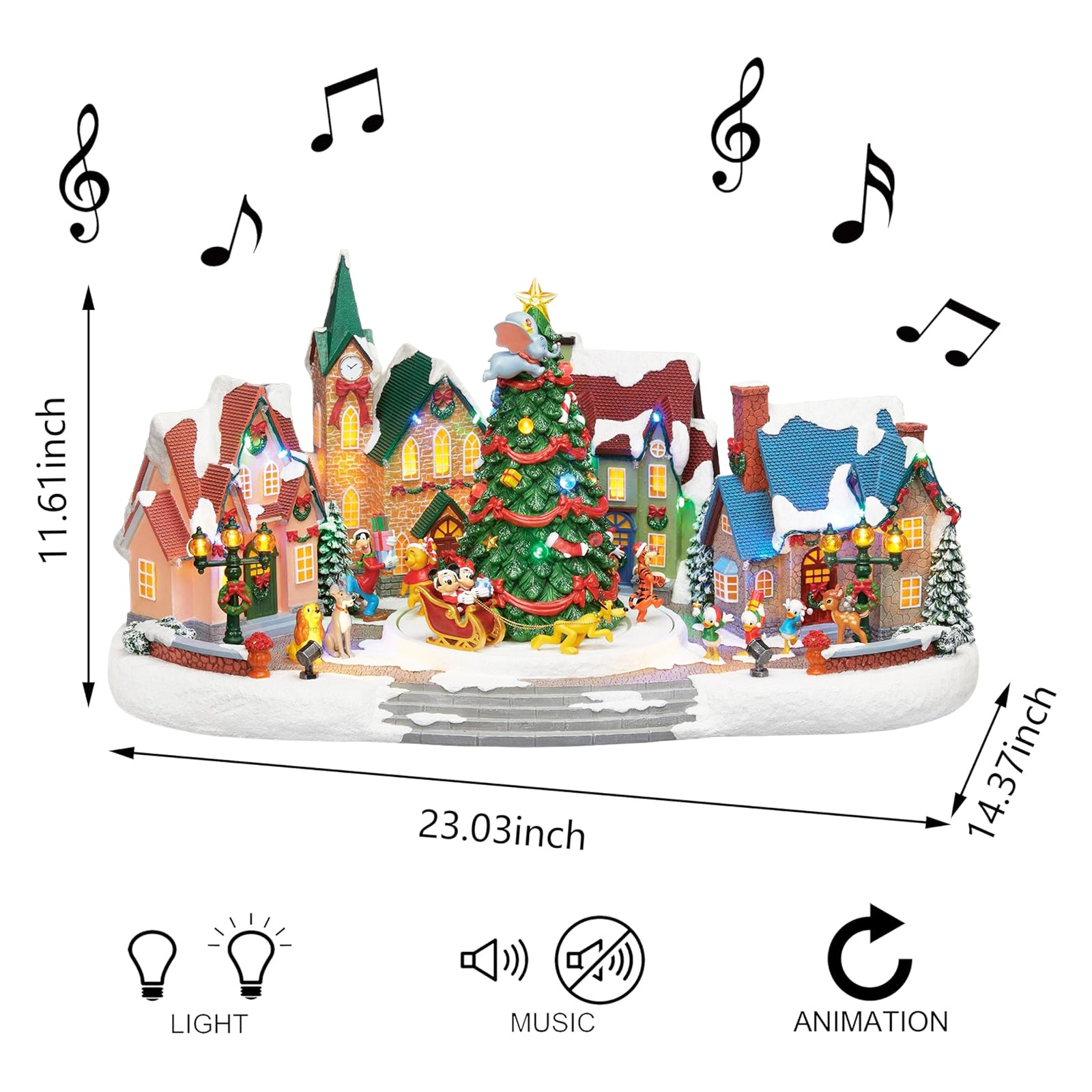 Animated Disney Holiday Town Scene 10.5” Christmas Tree Christmas Village