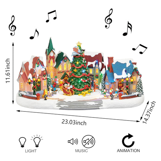 Animated Disney Holiday Town Scene 10.5” Christmas Tree Christmas Village