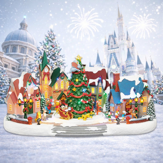 Animated Disney Holiday Town Scene 10.5” Christmas Tree Christmas Village