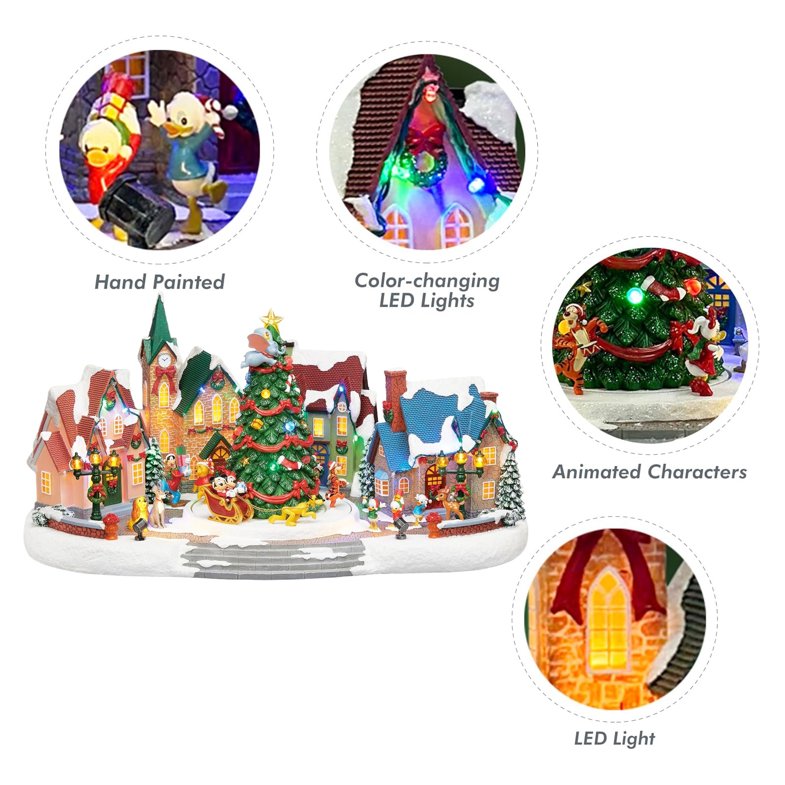 Animated Disney Holiday Town Scene 10.5” Christmas Tree Christmas Village
