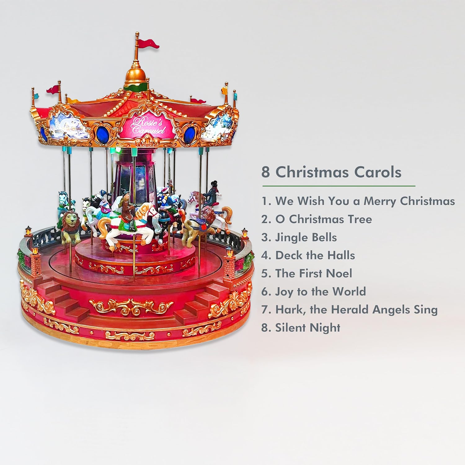 Rosie’s Carousel (Moving Carousel) 15.2“H LED Lights