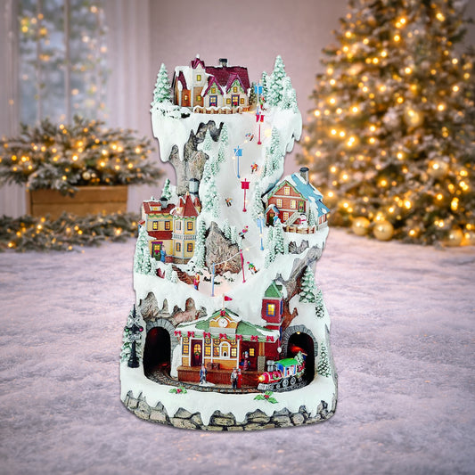 Animated Ski Resort Mountain Christmas Village 20.5”H