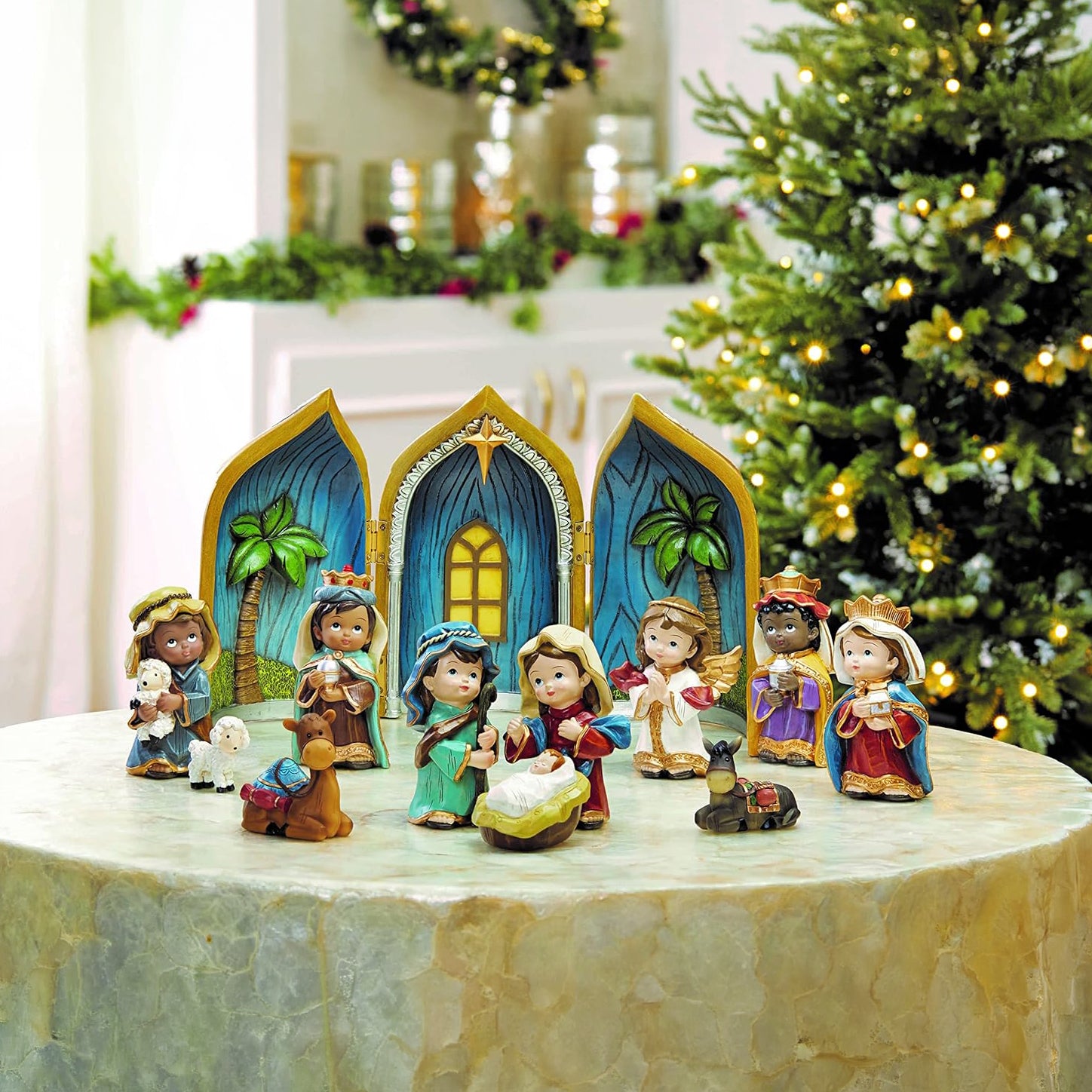 Baby Nativity Scene 12-Piece Handcrafted Resin Figurine Set
