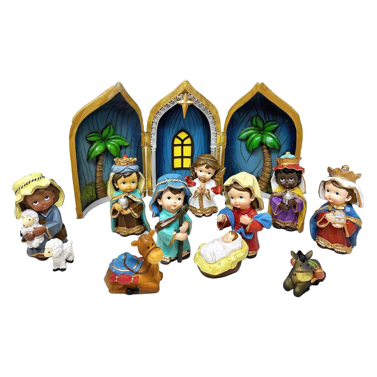 Baby Nativity Scene 12-Piece Handcrafted Resin Figurine Set