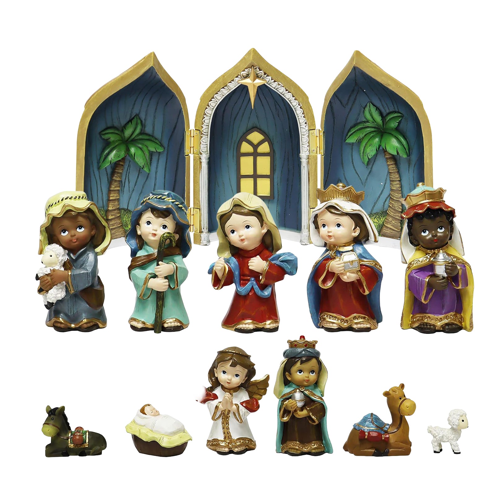 Baby Nativity Scene 12-Piece Handcrafted Resin Figurine Set
