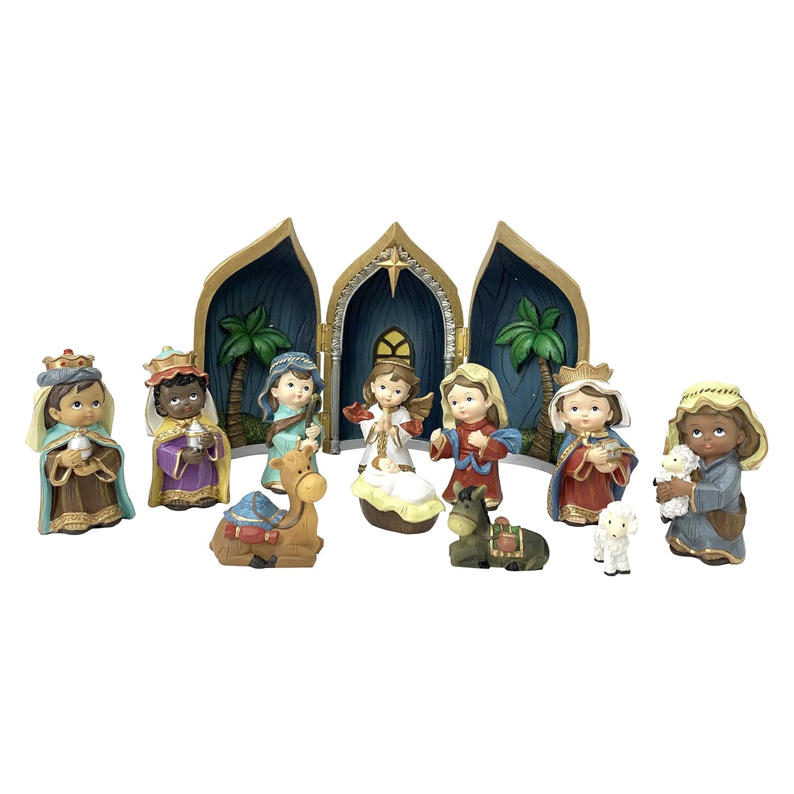 Baby Nativity Scene 12-Piece Handcrafted Resin Figurine Set