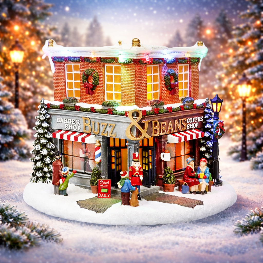 Barber Coffee Shop Buzz & Bean Christmas Village