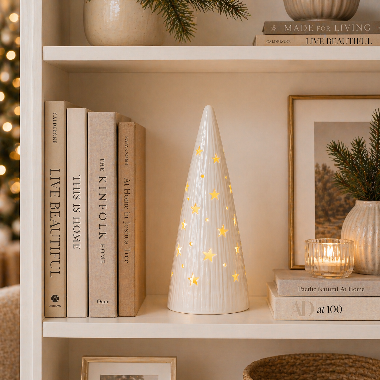 Ceramic Lighted Christmas Cone Tree by Moments in Time Battery Operated White Holiday Tabletop Décor with Built-in LED Lights Modern Minimalist Christmas Decoration 10