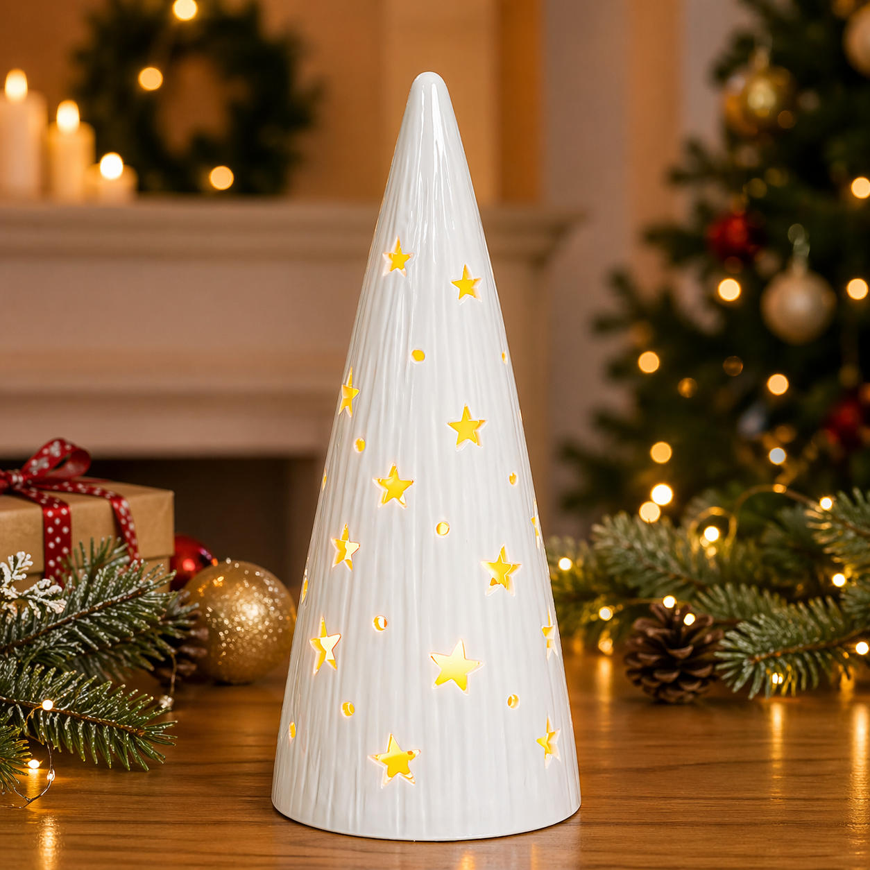Ceramic Lighted Christmas Cone Tree by Moments in Time Battery Operated White Holiday Tabletop Décor with Built-in LED Lights Modern Minimalist Christmas Decoration 10