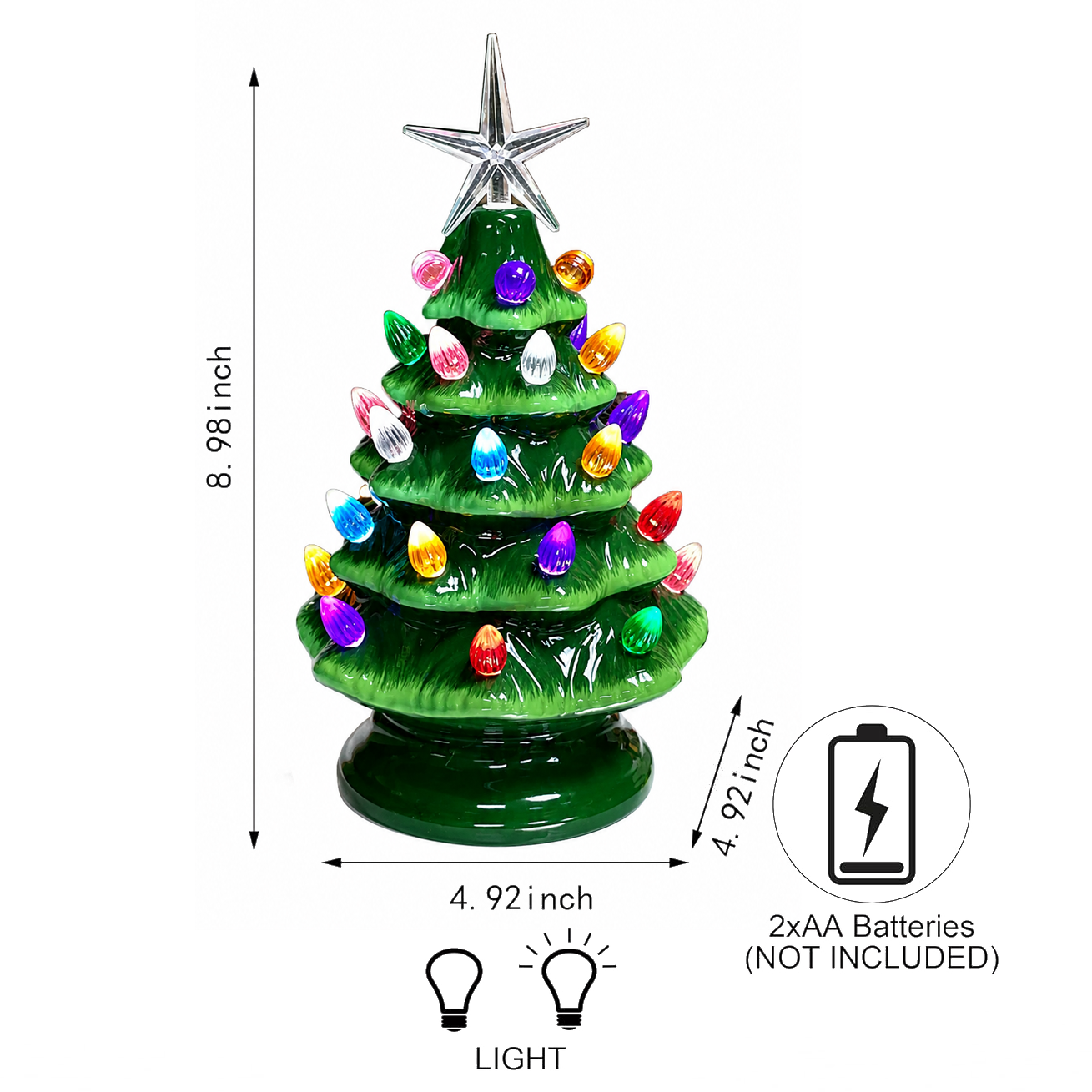 Ceramic Lighted Christmas Tree by Moments in Time 9” Green LED Tree