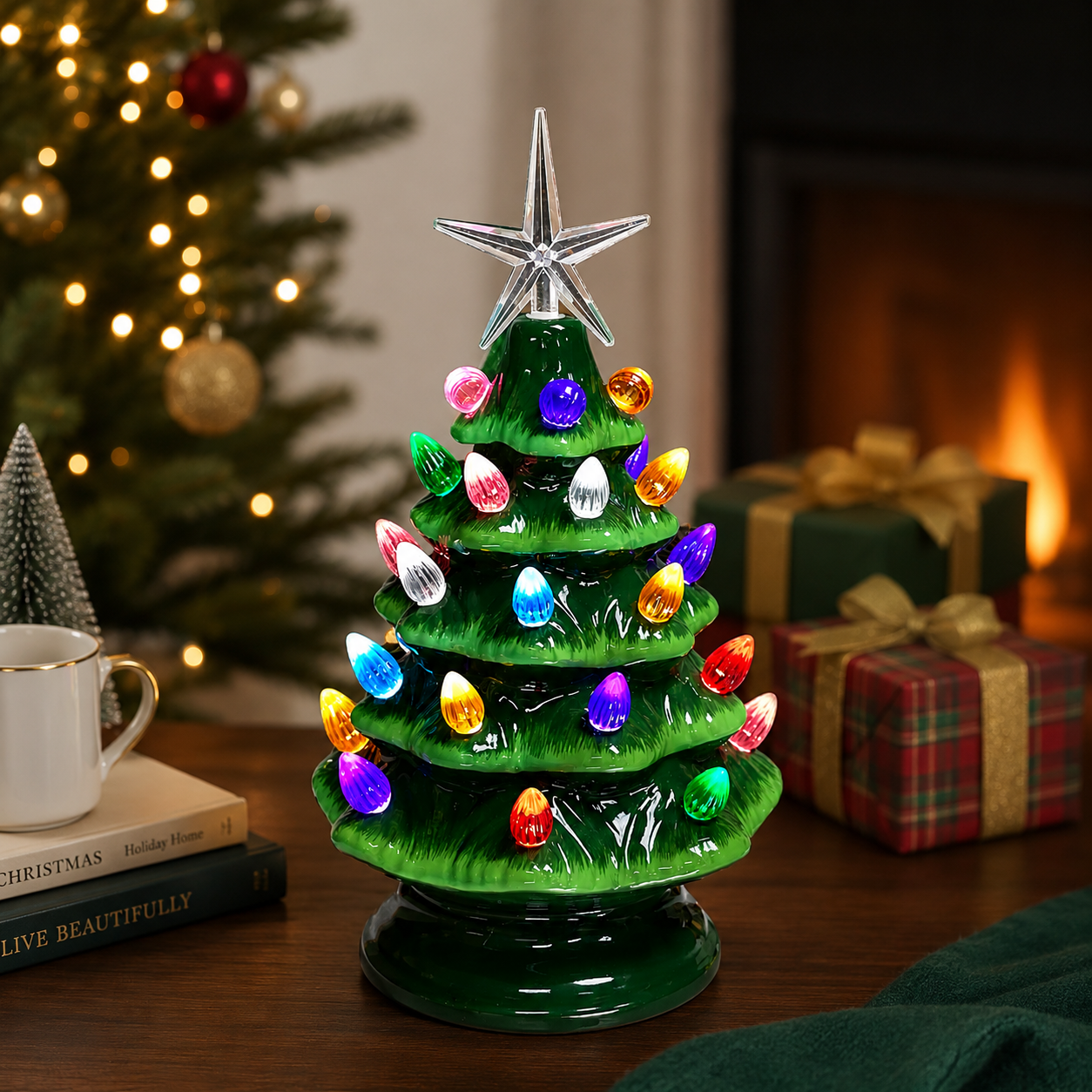 Ceramic Lighted Christmas Tree by Moments in Time 9” Green LED Tree