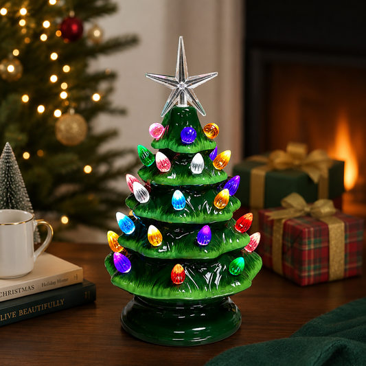 Ceramic Lighted Christmas Tree by Moments in Time 9” Green LED Tree