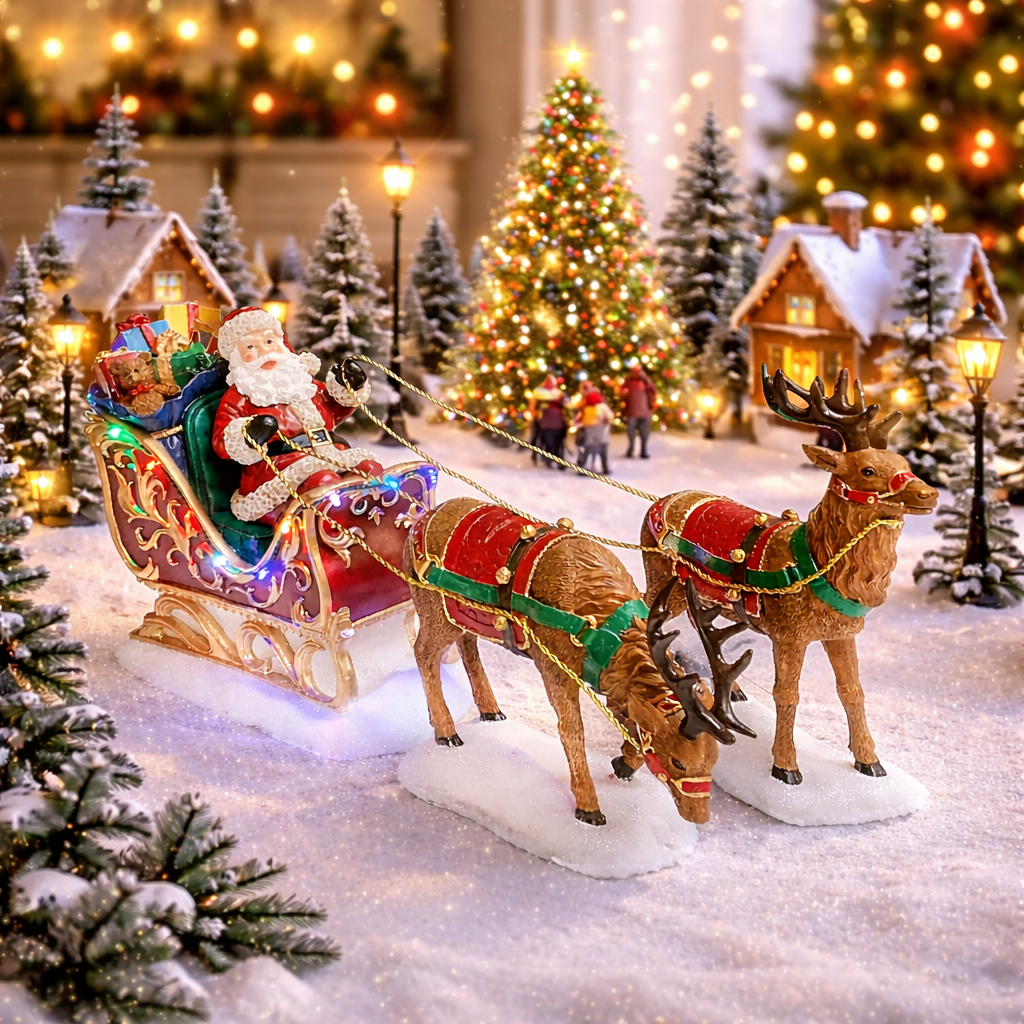 Santa Riding Sleigh with Reindeer Christmas Decoration LED Lighted Tabletop Display