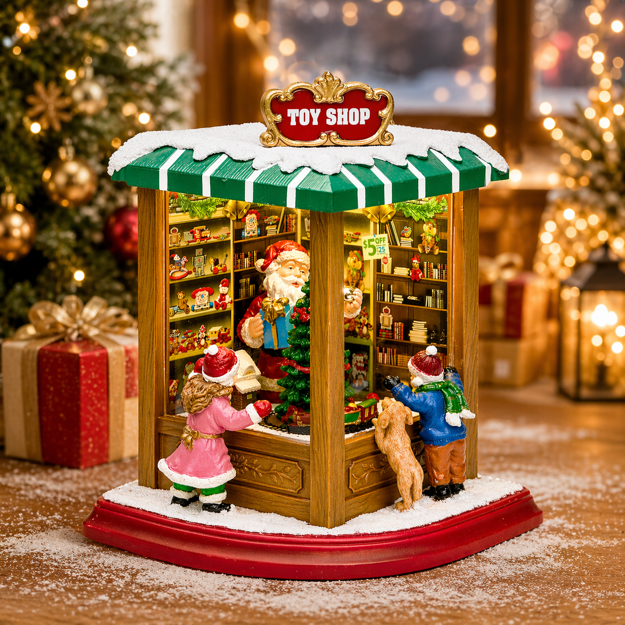 Lighted Santa’s Toy Shop Christmas Village Lights, Music & Animation Battery