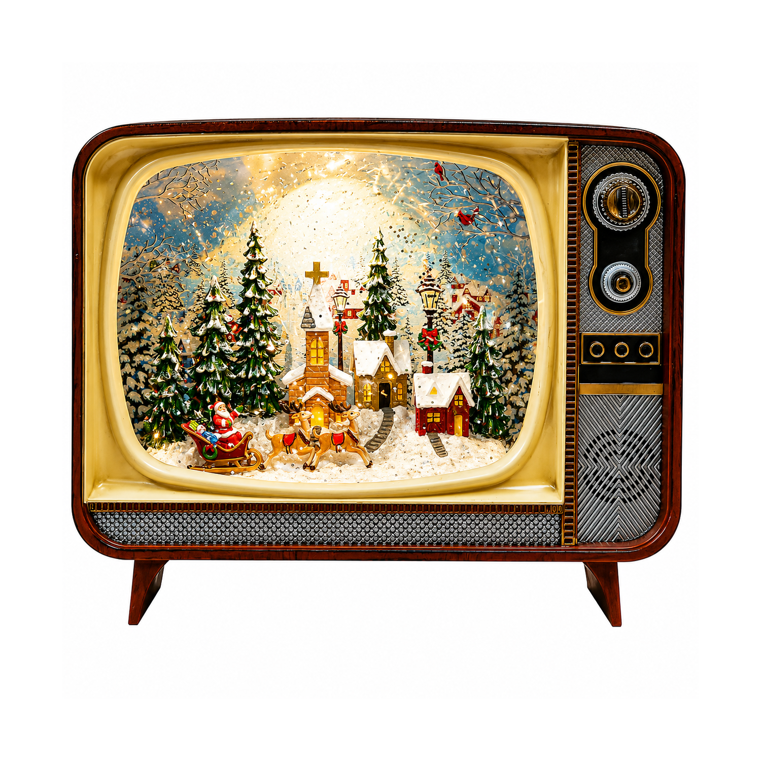 Retro Christmas TV Scene LED Light-Up Water Spinning Snow Globe Battery Operated