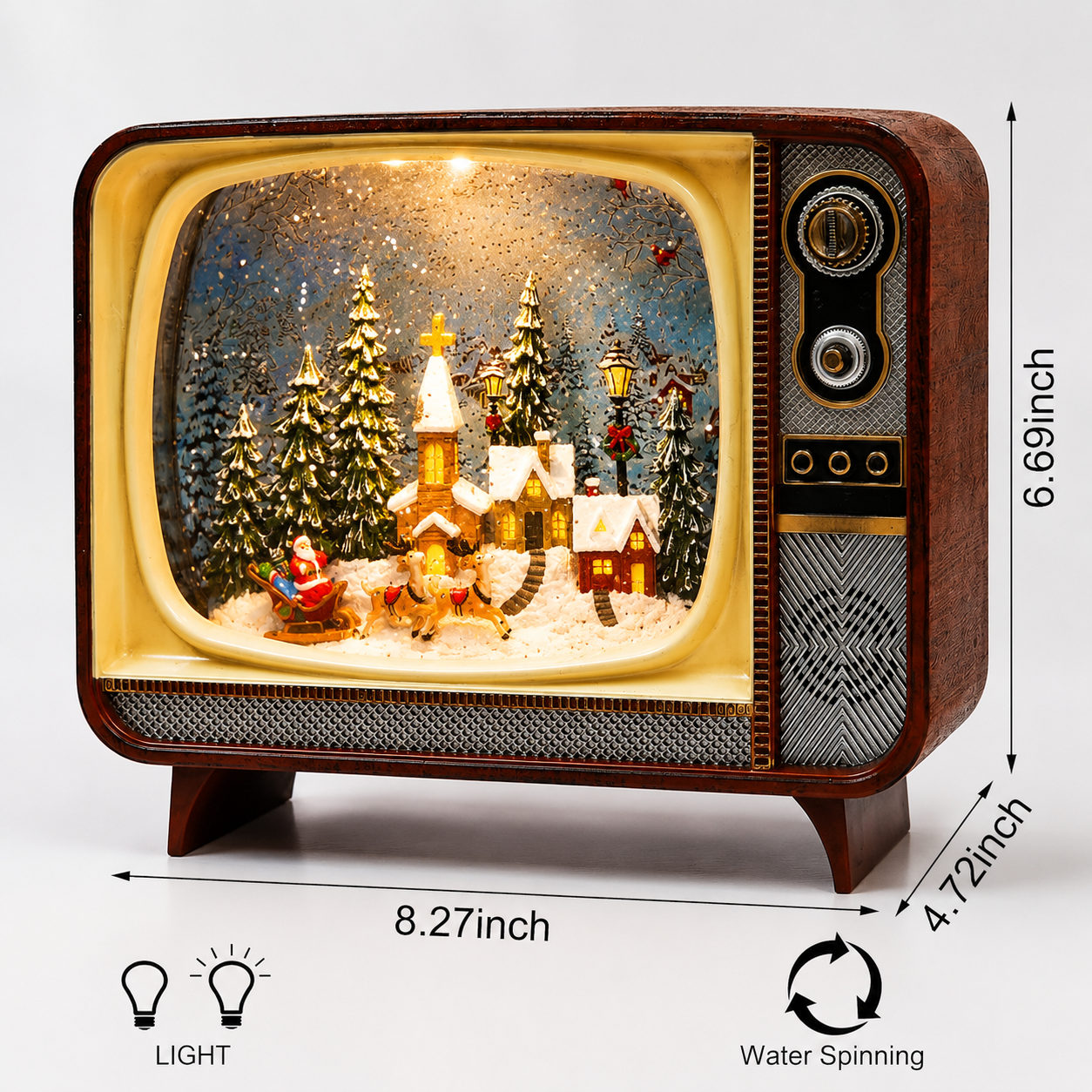 Retro Christmas TV Scene LED Light-Up Water Spinning Snow Globe Battery Operated