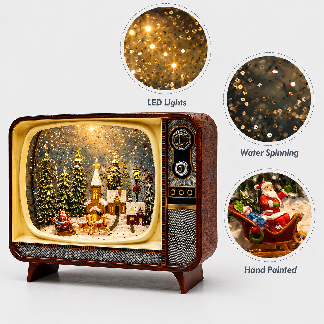 Retro Christmas TV Scene LED Light-Up Water Spinning Snow Globe Battery Operated