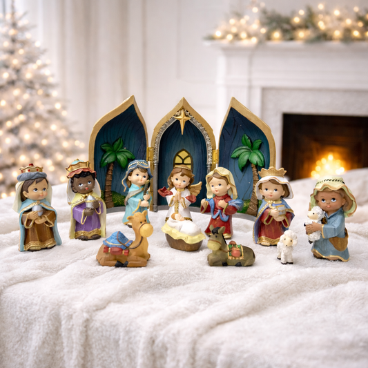 Baby Nativity Scene 12-Piece Handcrafted Resin Figurine Set
