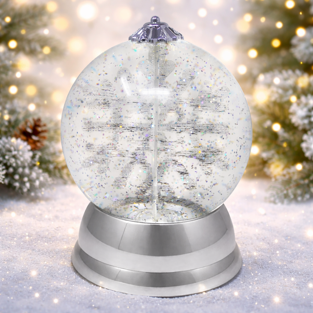 Christmas Lighted Snow Globe 6.5” Spinning Snowflake LED Water Globe