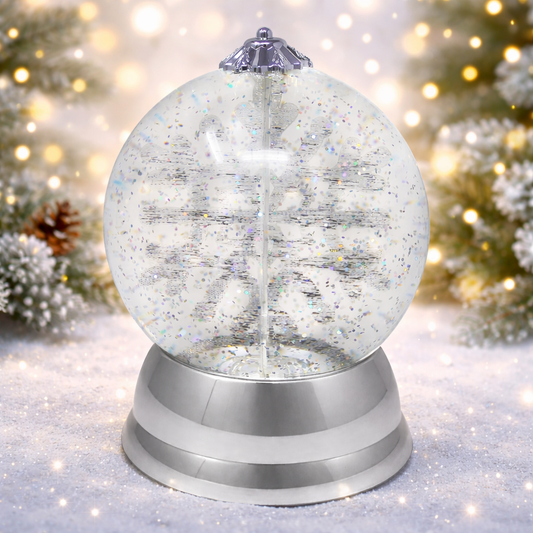 Christmas Lighted Snow Globe 6.5” Spinning Snowflake LED Water Globe