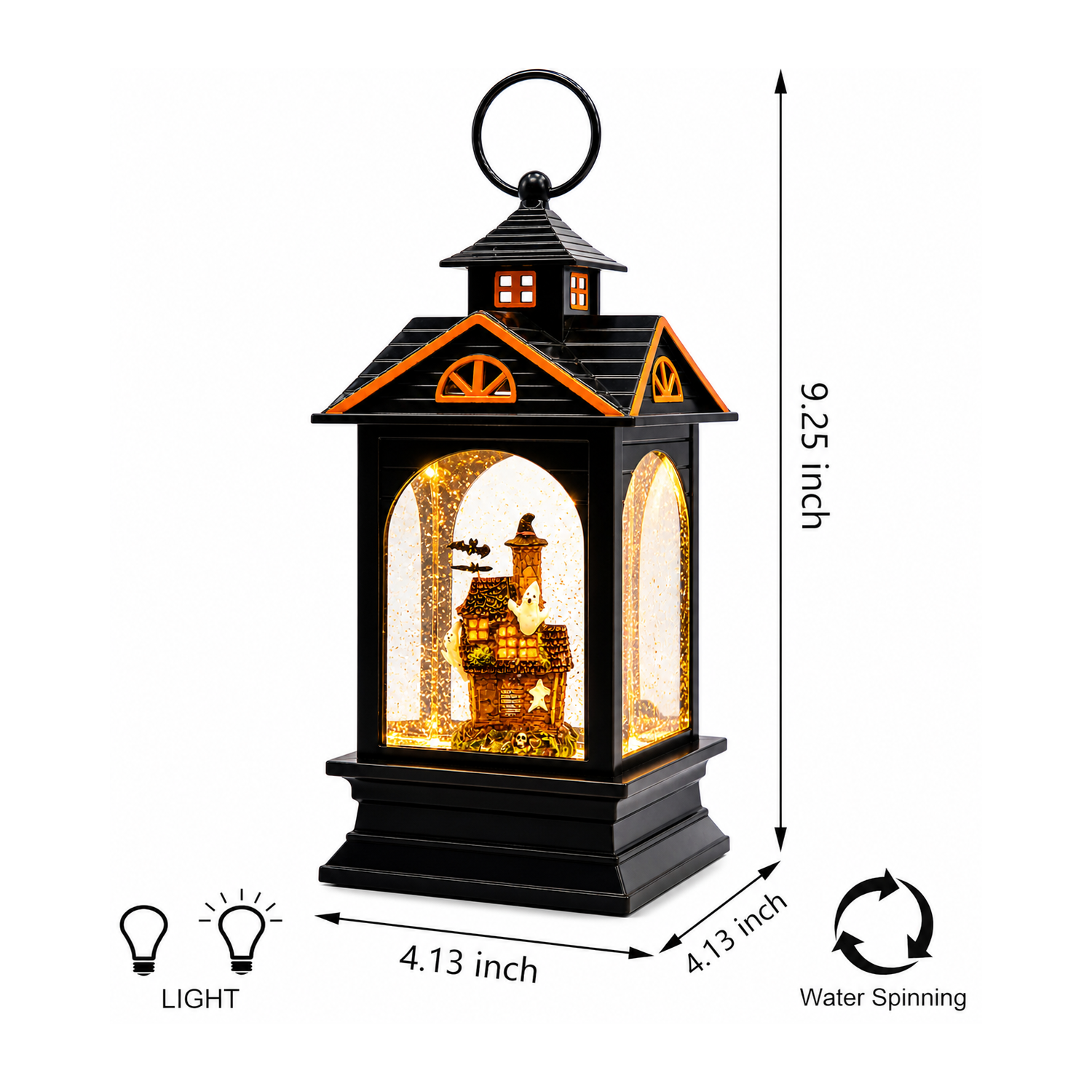 Midnight Manor 9.25” H Acrylic Water Spinning Snow Globe Halloween Lantern with Water Glittering