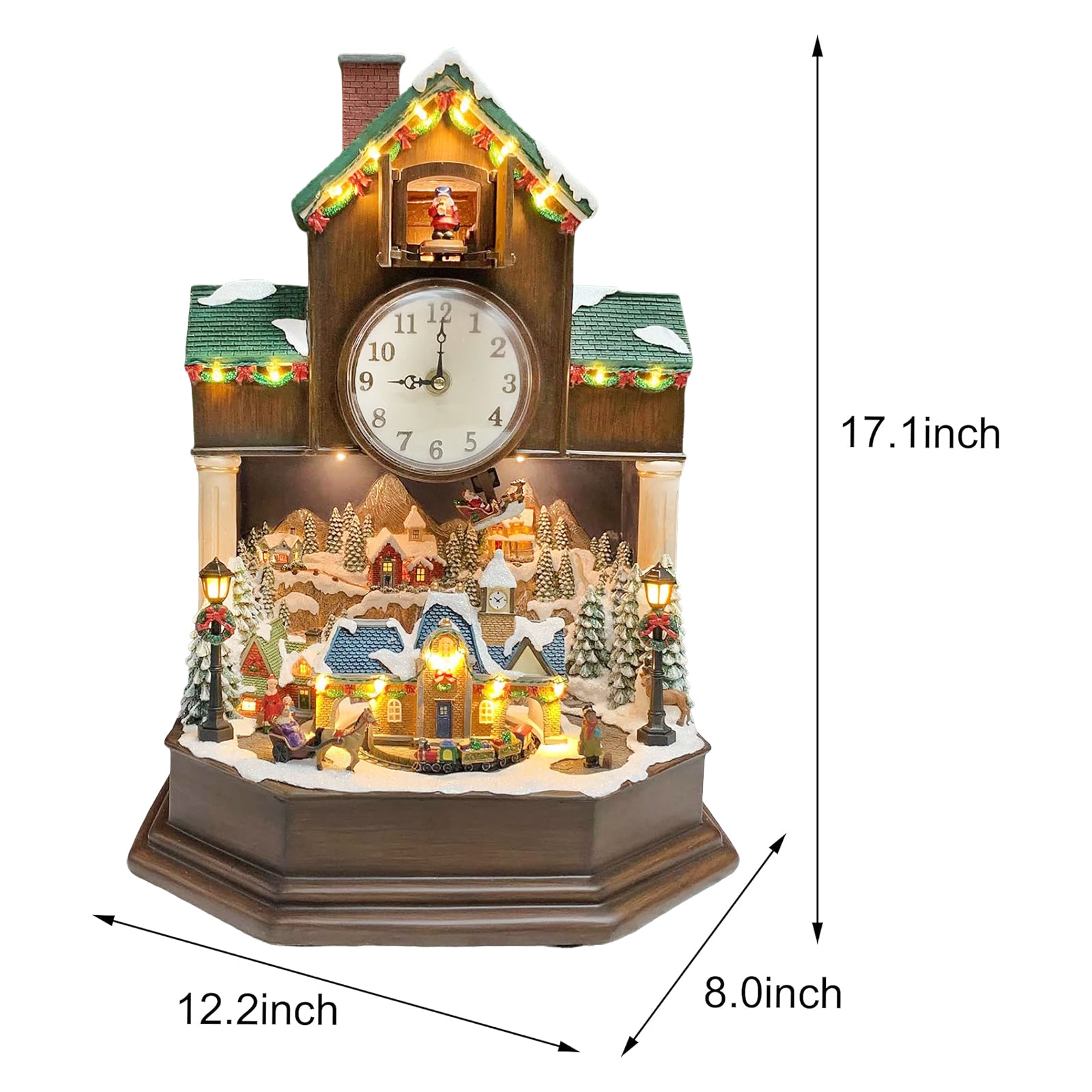 Christmas Cuckoo Clock 17.1” with Animated Christmas Village Scene LED Lights Music & Hourly Cuckoo Function Plug-in Power Adapter