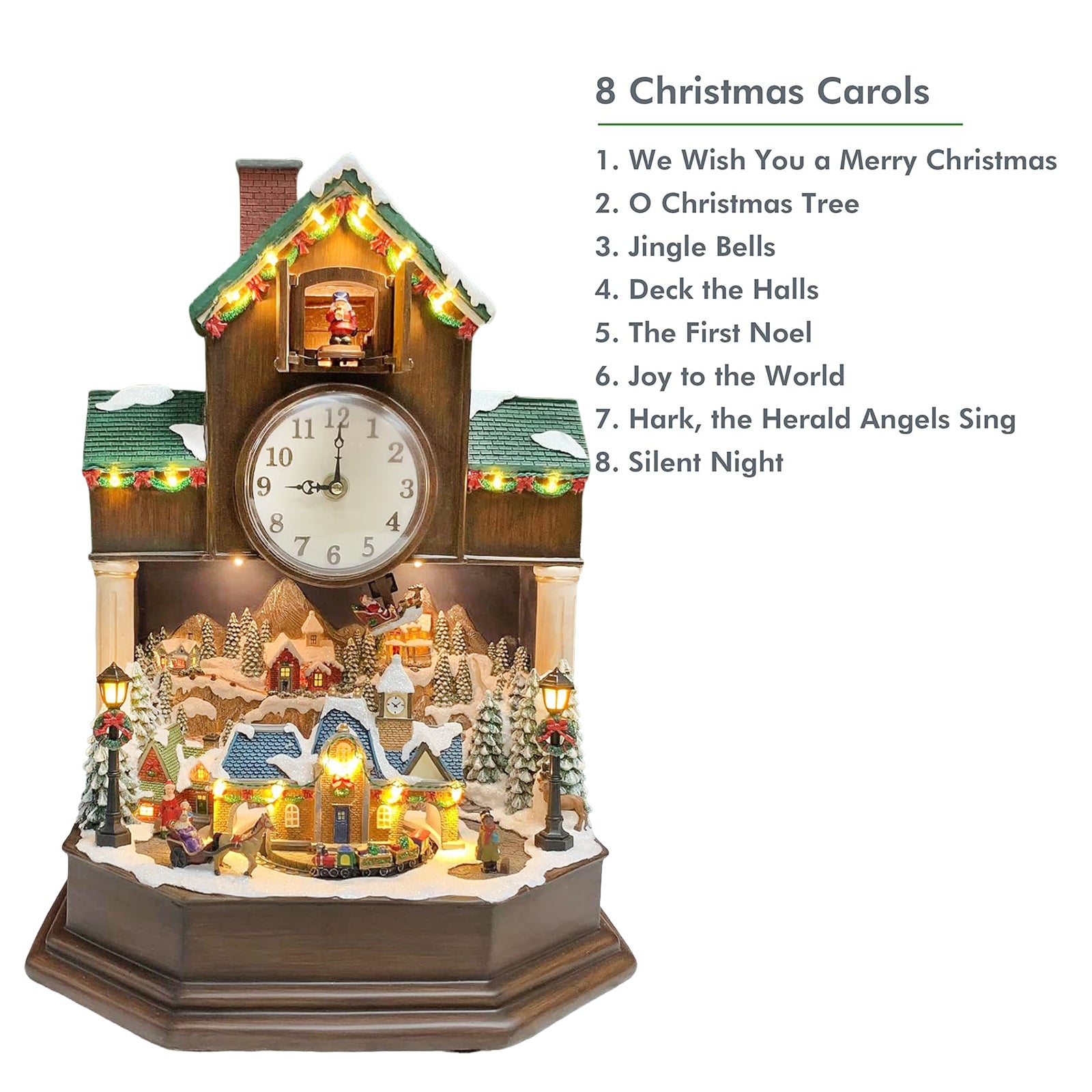 Christmas Cuckoo Clock 17.1” with Animated Christmas Village Scene LED Lights Music & Hourly Cuckoo Function Plug-in Power Adapter