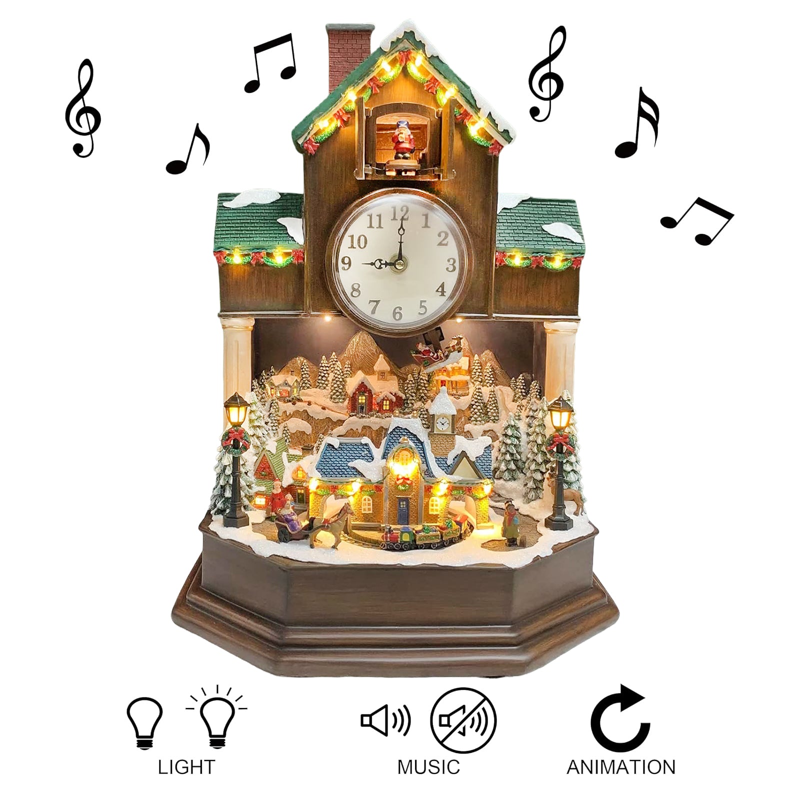 Christmas Cuckoo Clock 17.1” with Animated Christmas Village Scene LED Lights Music & Hourly Cuckoo Function Plug-in Power Adapter