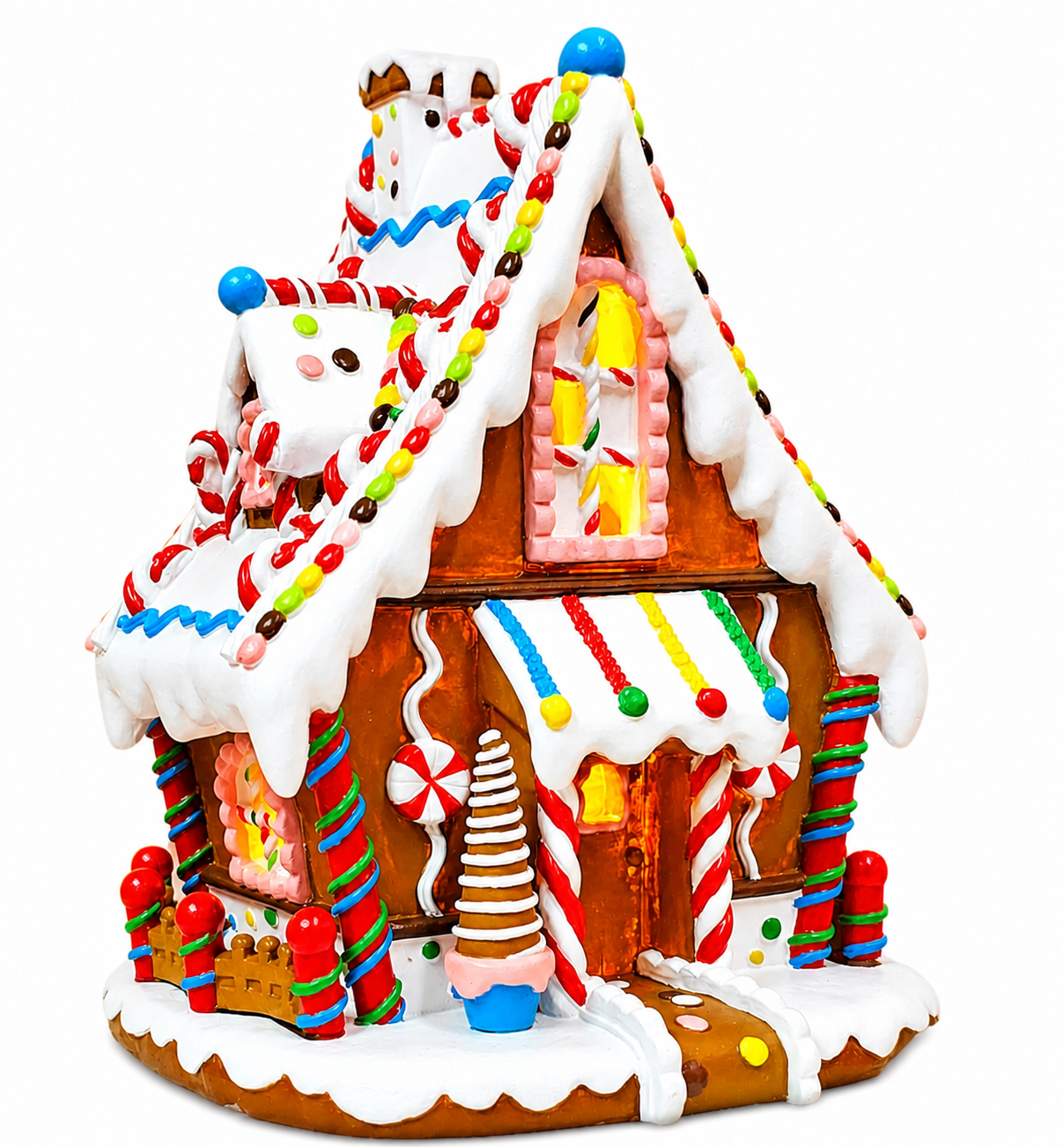 Christmas Gingerbread House Lighted Hand-Painted Resin Holiday House with LED Lights