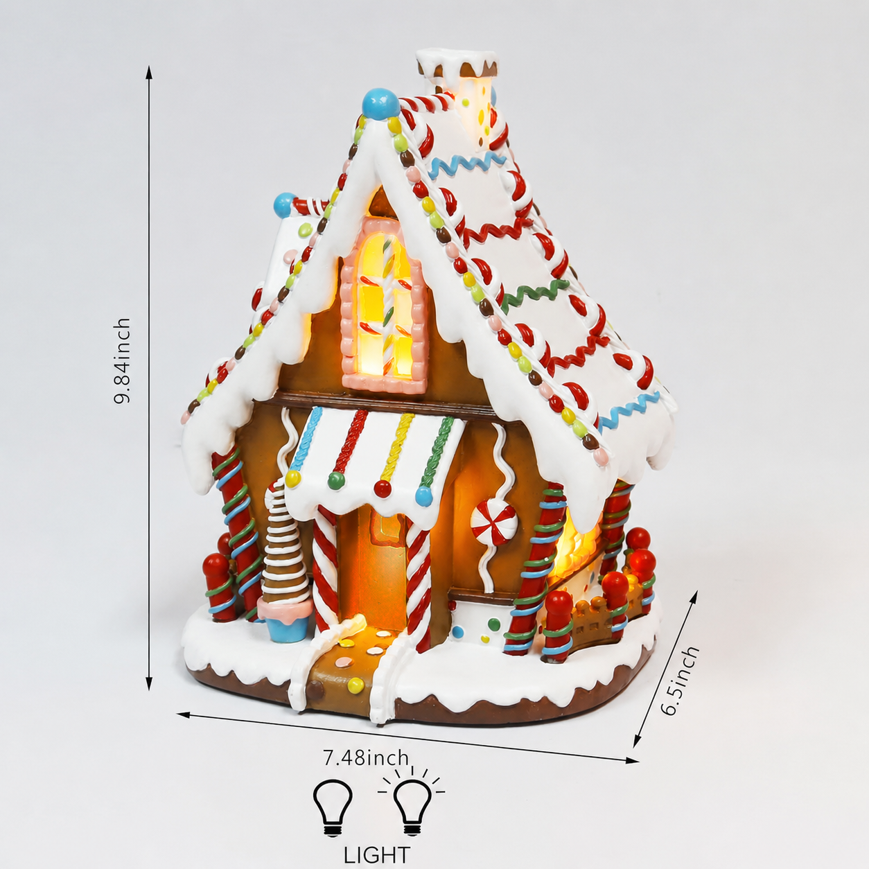 Christmas Gingerbread House Lighted Hand-Painted Resin Holiday House with LED Lights